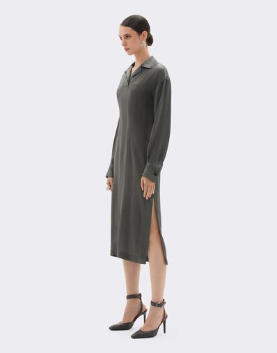 Ferrari Vestido midi de mezcla de seda jacquard con rayas Pekín Verde piombo CWWDR0033WAC0001f
