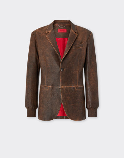 Ferrari Damask leather blazer Khaki Green 50087f