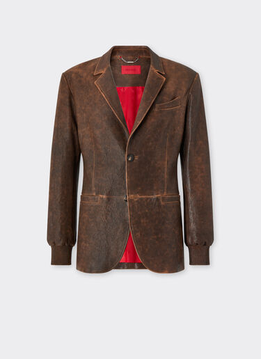 Ferrari Damask leather blazer Khaki Green 50087f