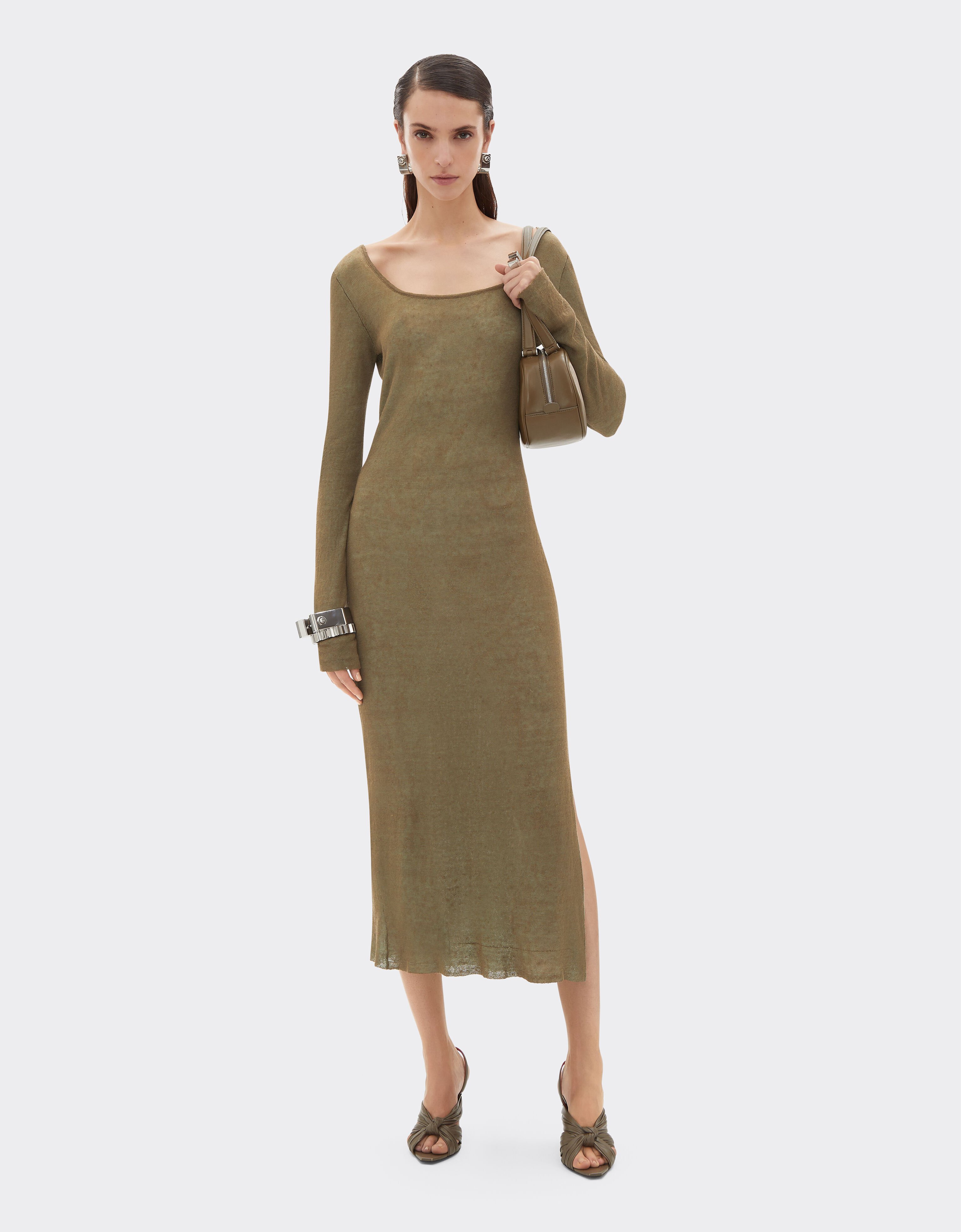 Ferrari Long dress in linen, cashmere, and silk Khaki Green 50342f
