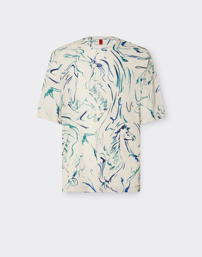 Ferrari Camiseta de viscosa con estampado Cavallino Ecru 22039f