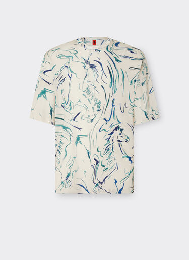 Ferrari T-shirt in viscose fabric with Cavallino print Ecru 22039f