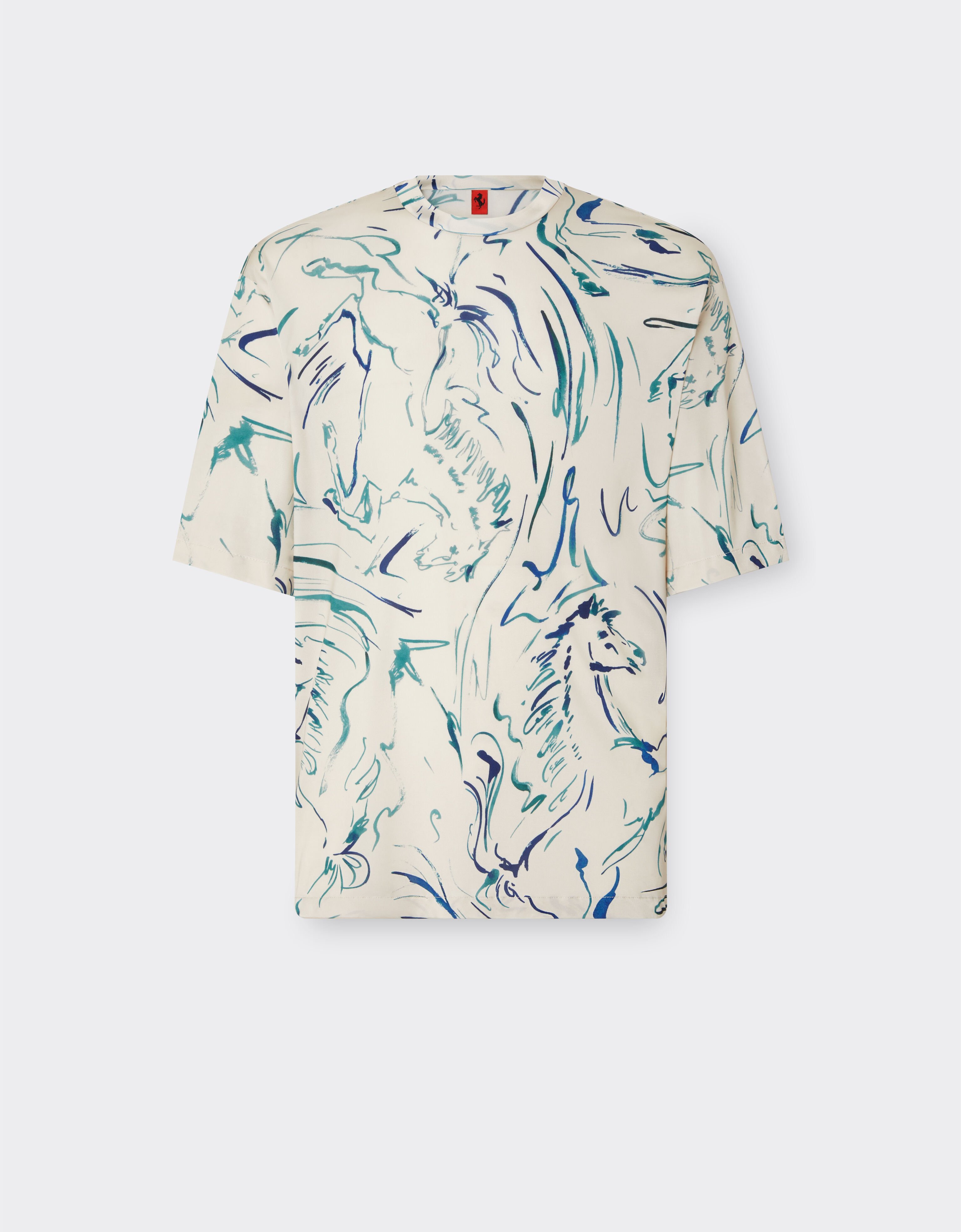 Ferrari T-shirt in viscose fabric with Cavallino print Ecru 22039f