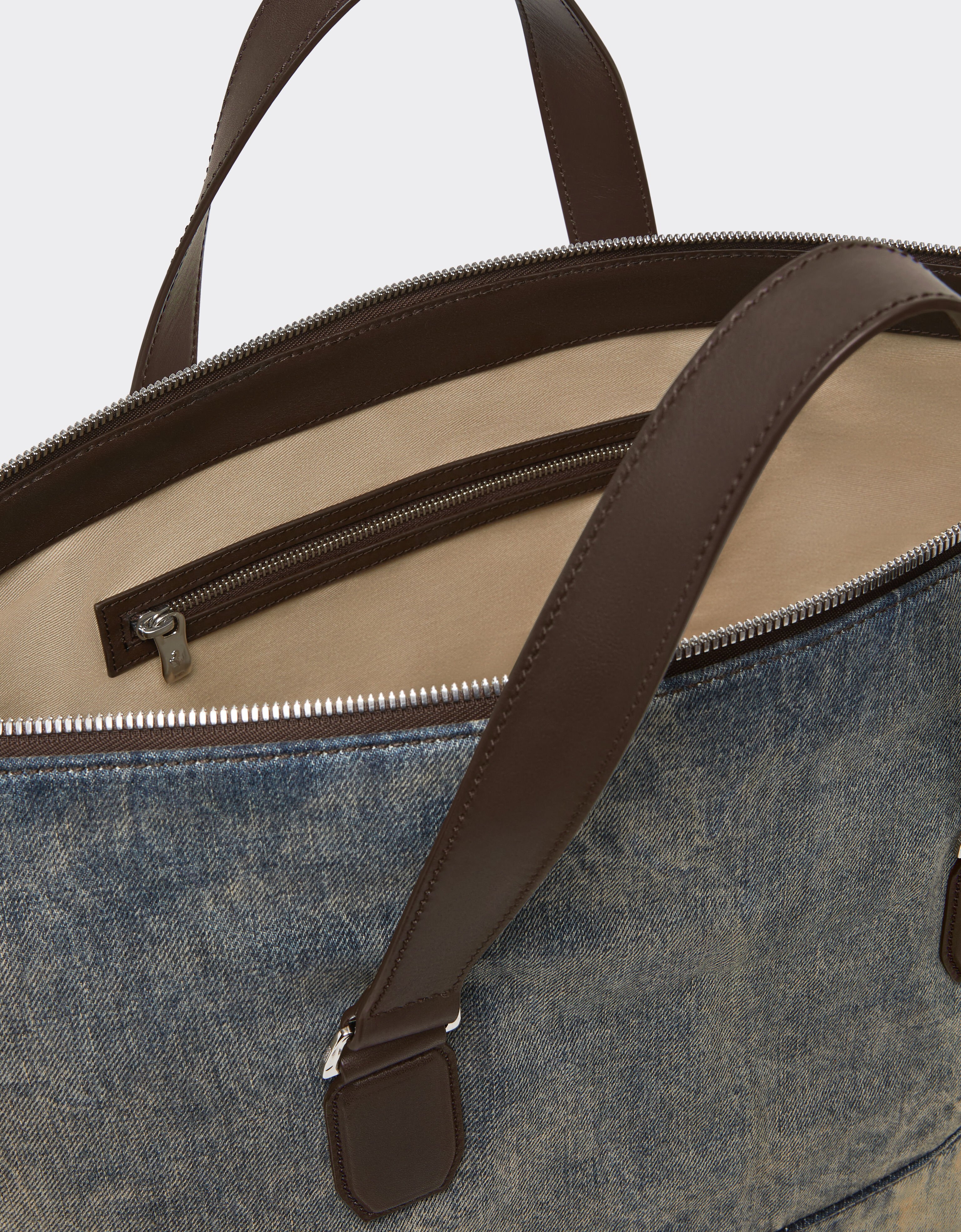 Ferrari Acid-washed denim and leather duffle bag Blu Denim 51329f