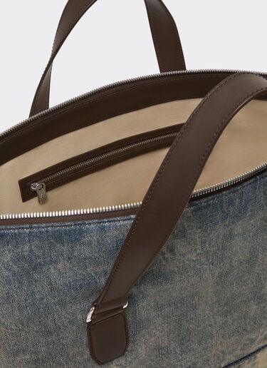 Ferrari Acid-washed denim and leather duffle bag Blu Denim 51329f