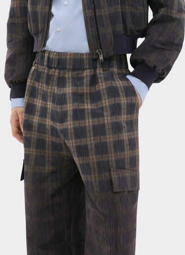 Ferrari Trousers in chiné check printed nylon Mahogany 22633f