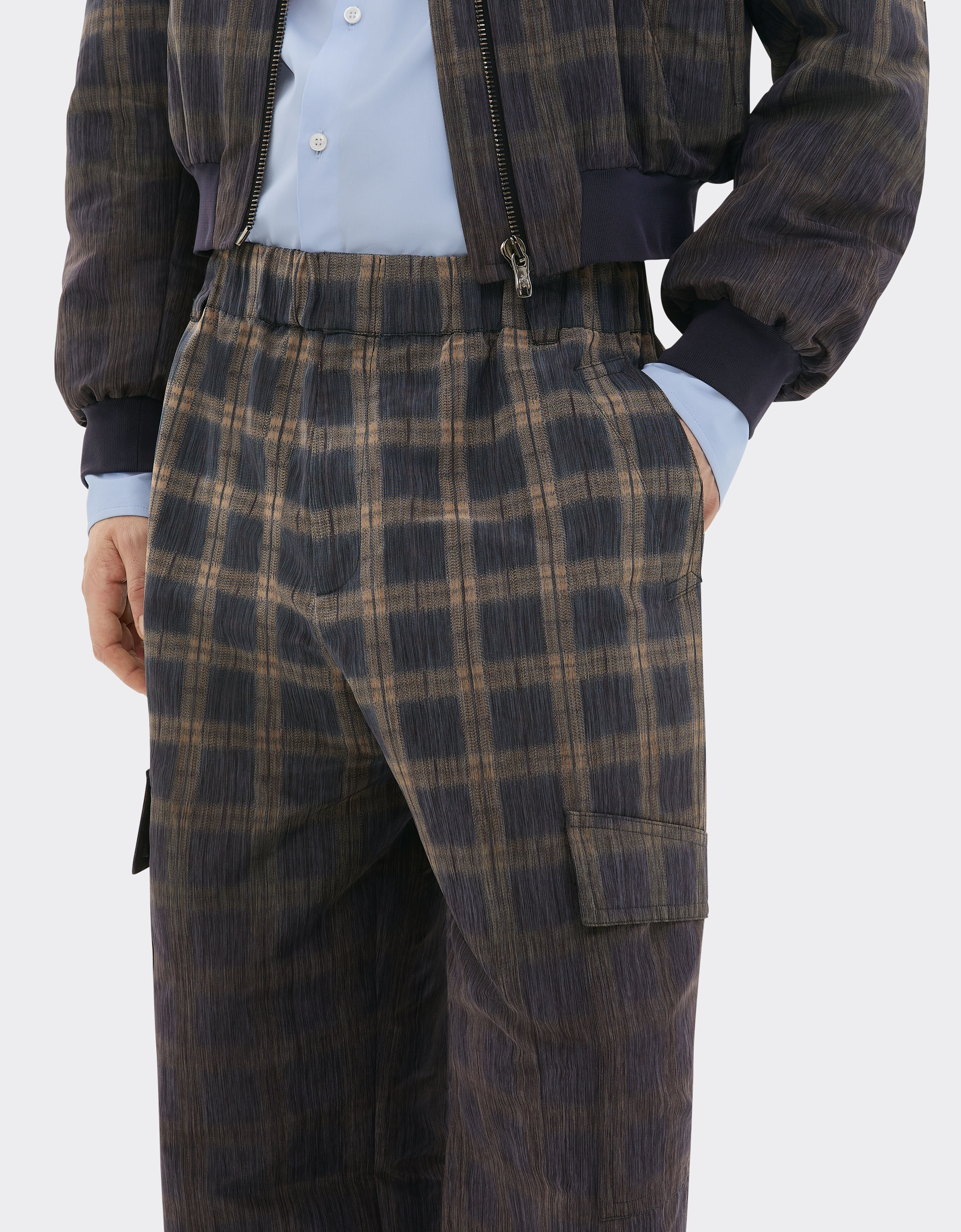 Ferrari Trousers in chiné check printed nylon Mahogany 22633f
