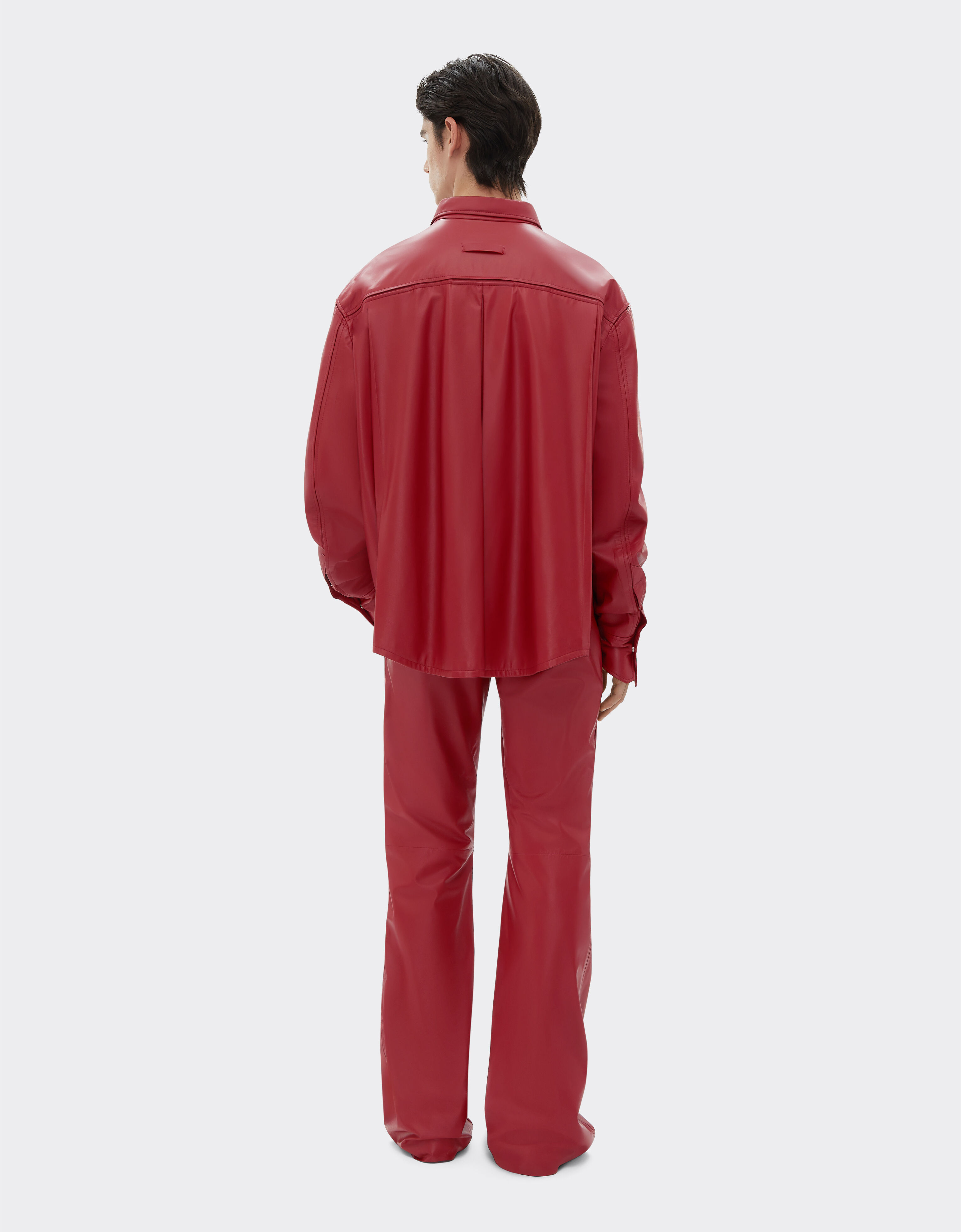 Ferrari Veste overshirt en cuir nappa drapé Rouge Maison 22362f