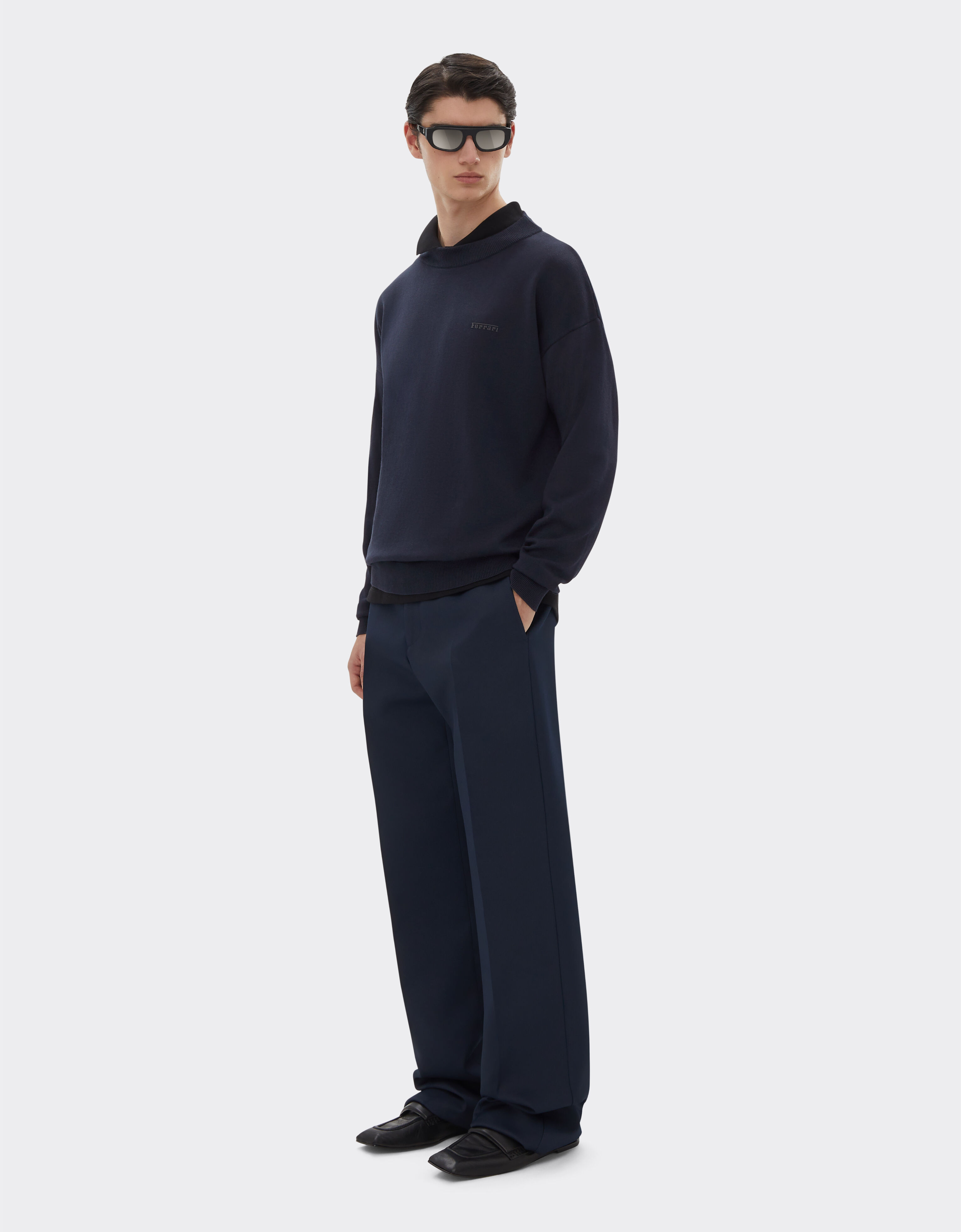 Ferrari Chemise à manches longues en coton et soie Bleu marine 48378f