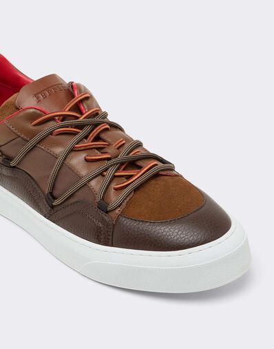 Ferrari Zapatillas bajas de piel lisa y ante Caffè CSMLT0006XA00015f