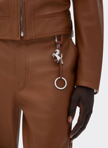 Metal and leather keyring with charm Ferrari Metal and leather keyring with charm Tobacco 50010f