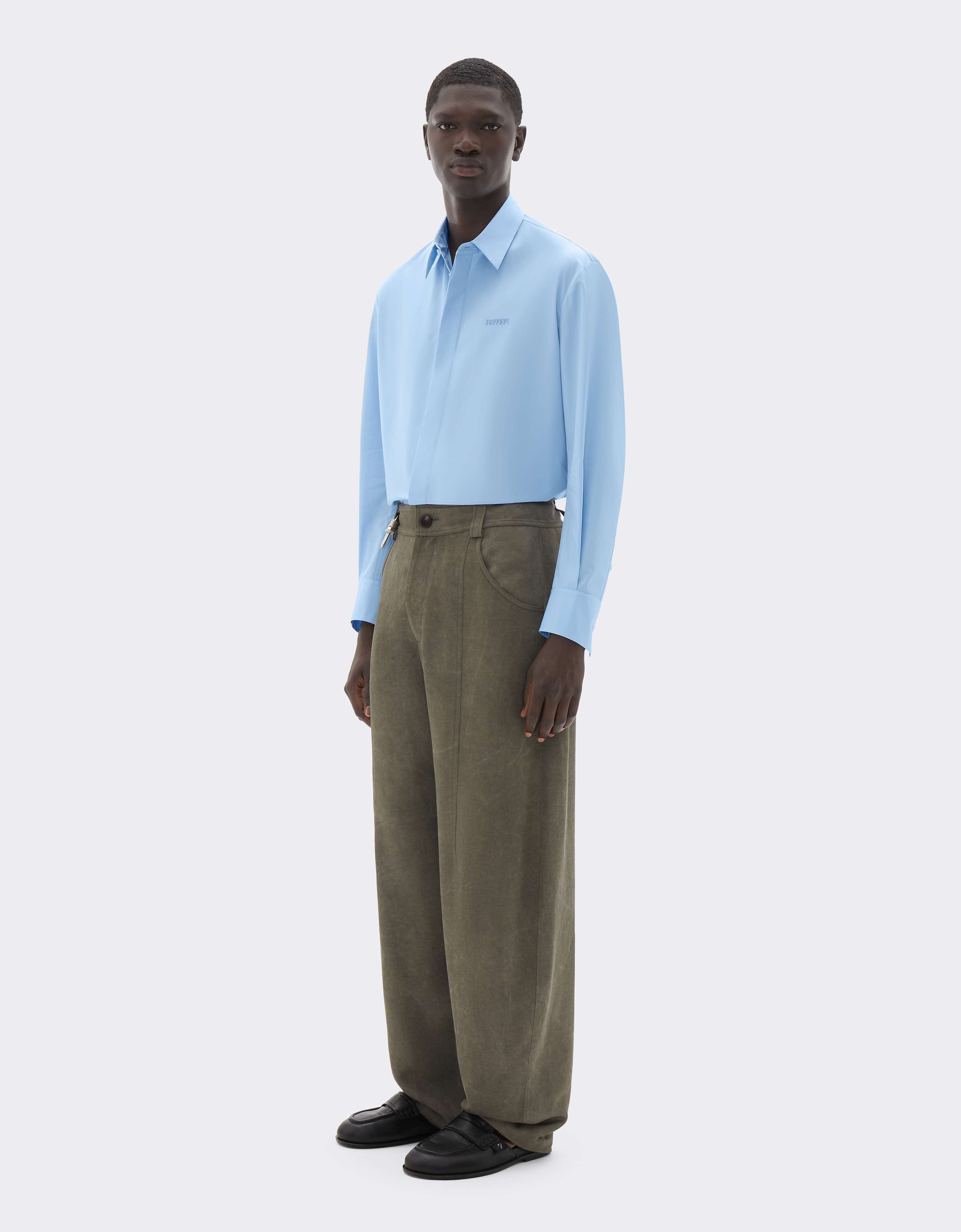 Embroidered Cotton Poplin Shirt Ferrari Embroidered Cotton Poplin Shirt Powder Blue CWMSH0021WCO0035f