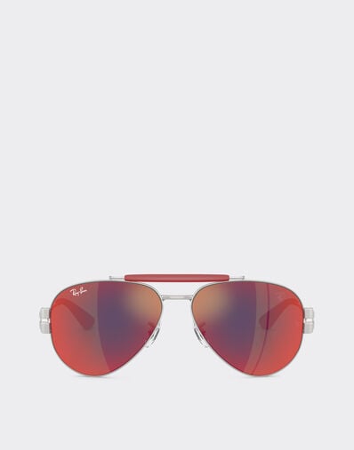 Ferrari Ray-Ban for Scuderia Ferrari RB3762M en métal argenté avec des lentilles bleu/rouge miroitées gris foncé Argent LA017f