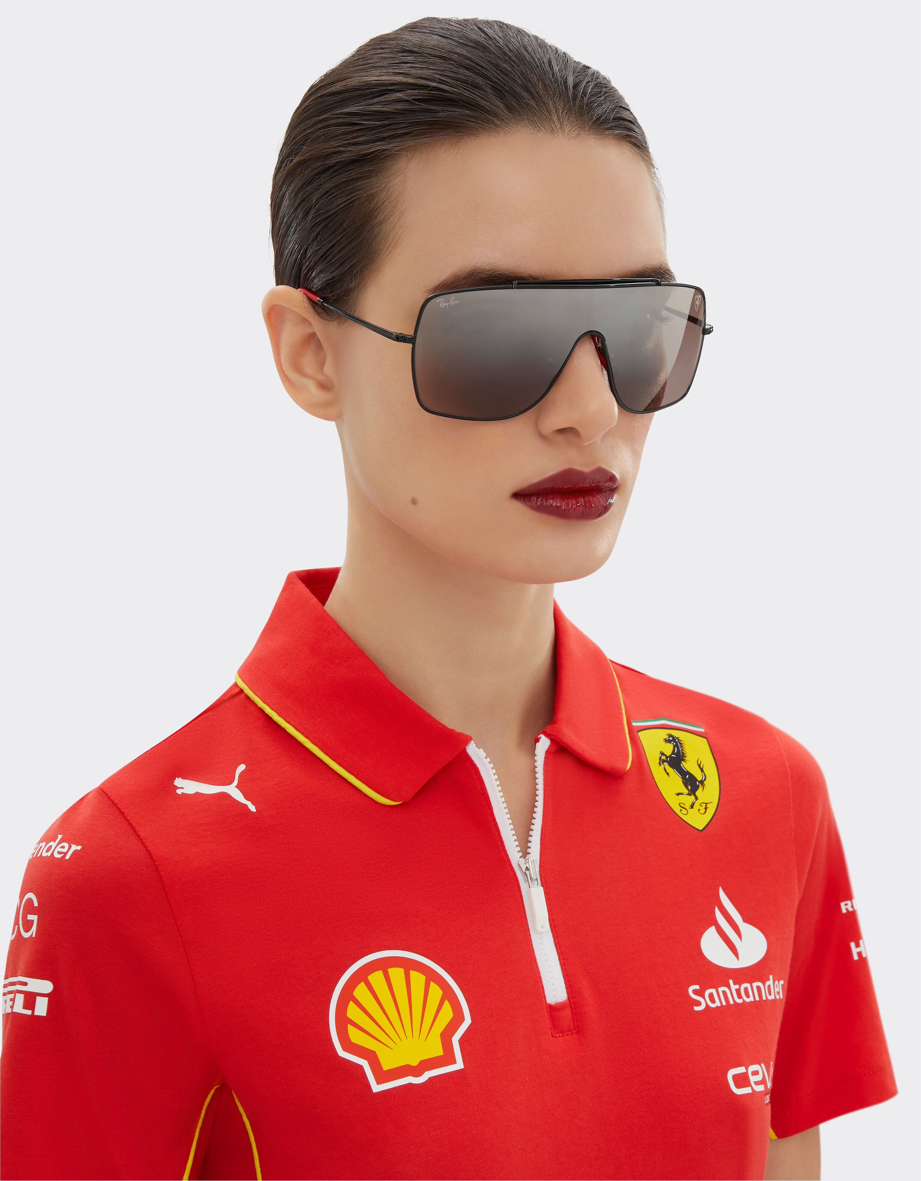Ferrari Ray-Ban für Scuderia Ferrari RB3697MF aus schwarzem Metall mit violettem, verspiegeltem Glas Schwarz F1504f