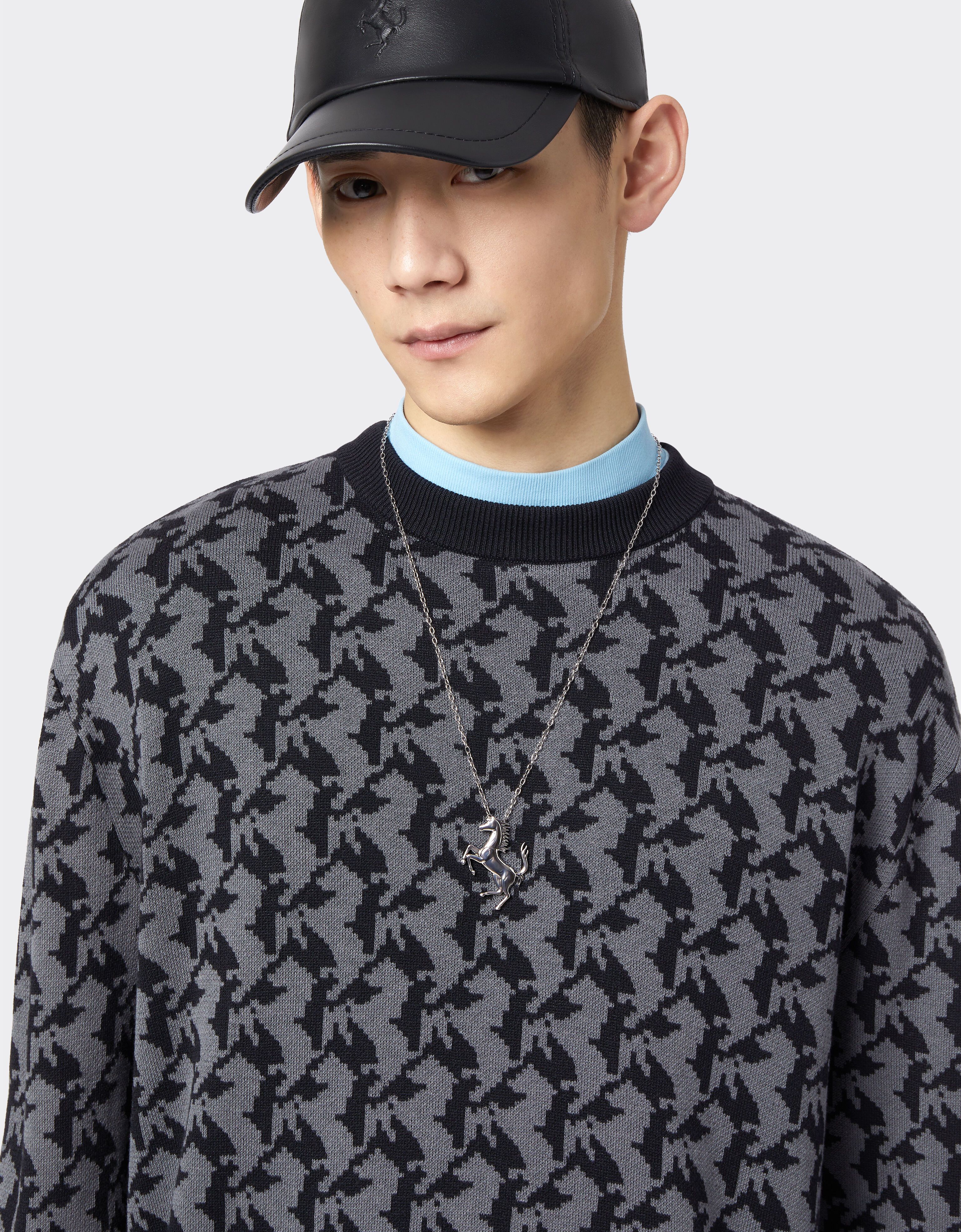 Maglia in lana jacquard con motivo Cavallino Rampante in Nero da Uomo Ferrari