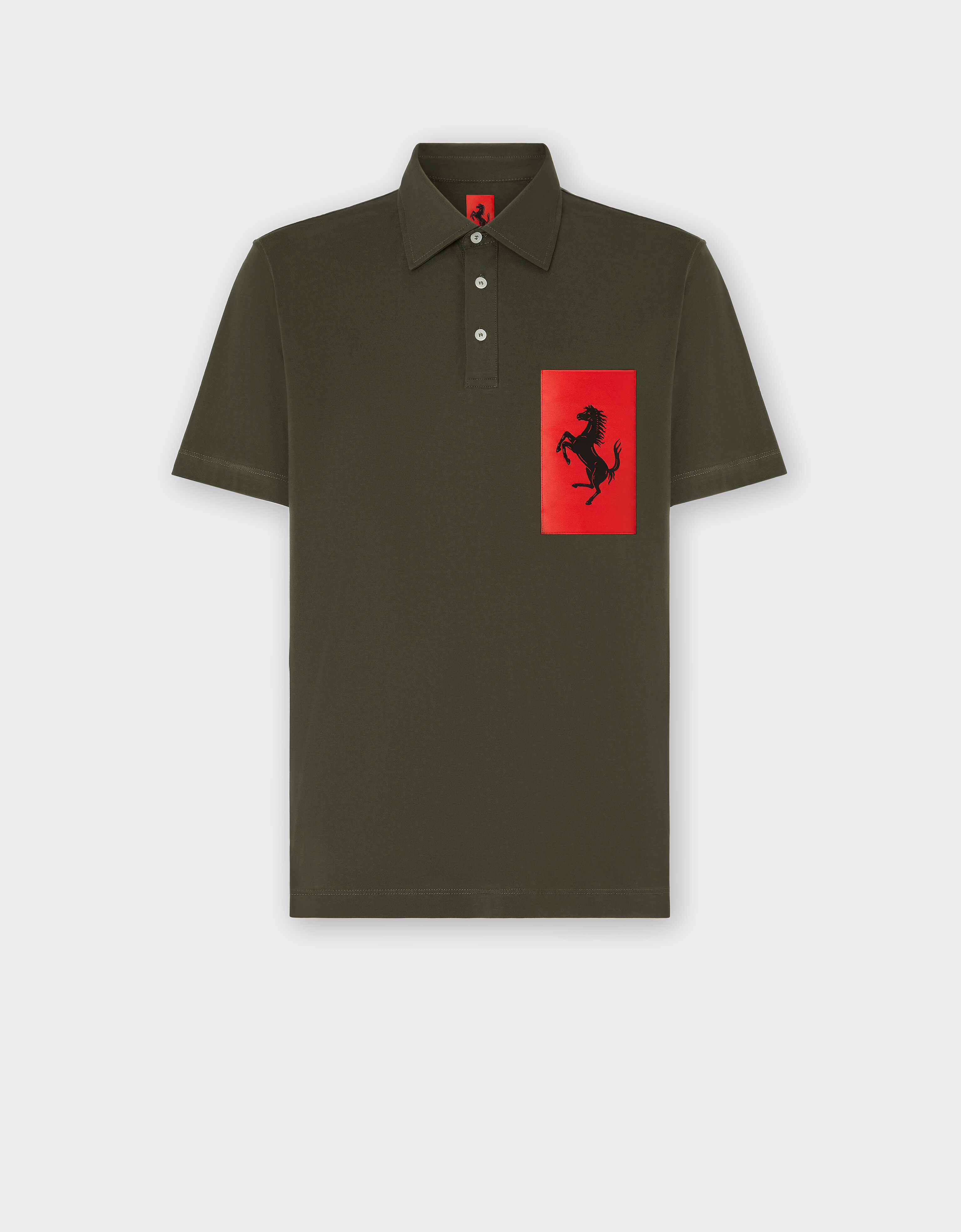 Cotton polo shirt with Prancing Horse pocket in Military | Ferrari®