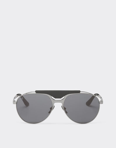 Ferrari Ferrari sunglasses in gunmetal grey metal and leather with blue lenses Ingrid LA02Ff