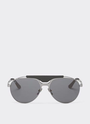 Ferrari Ferrari sunglasses in gunmetal grey metal and leather with blue lenses Ingrid LA02Ff