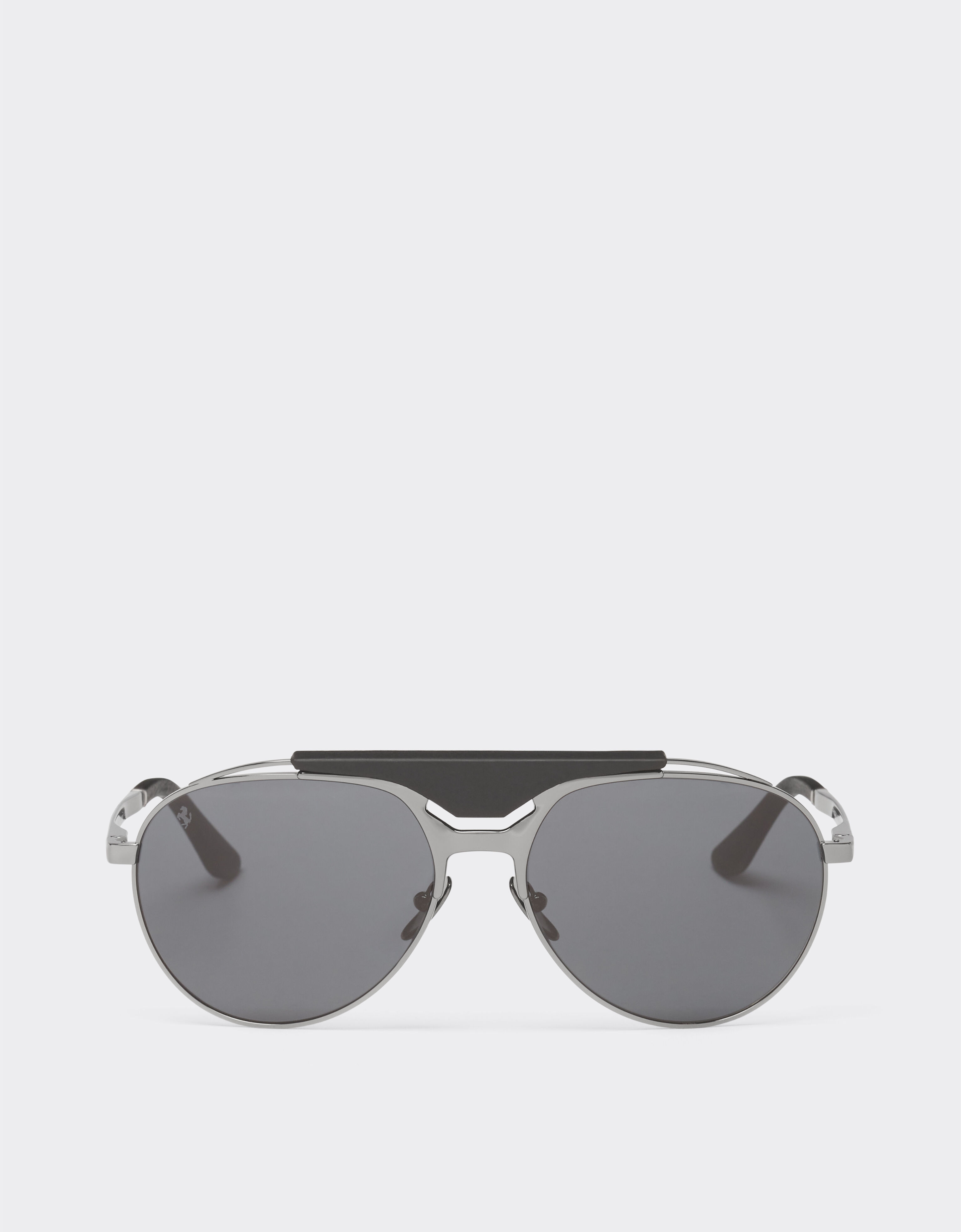 Ferrari Ferrari sunglasses in gunmetal grey metal and leather with blue lenses Ingrid LA02Ff