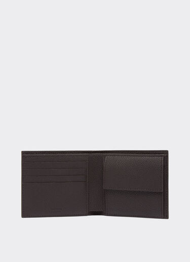 Ferrari Grained leather horizontal wallet with prancing horse Dark Brown 20620f