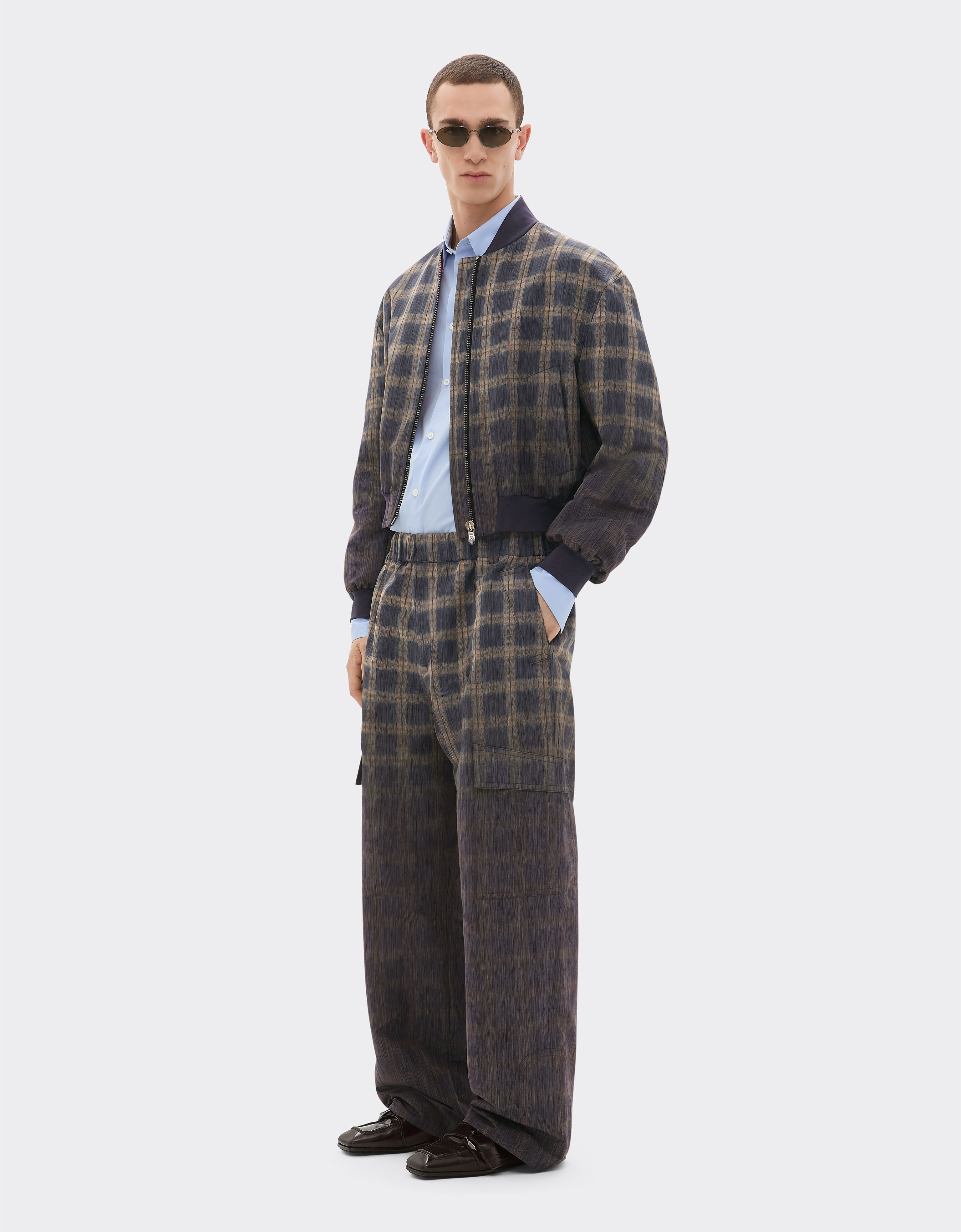 Ferrari Trousers in chiné check printed nylon Mahogany 22633f