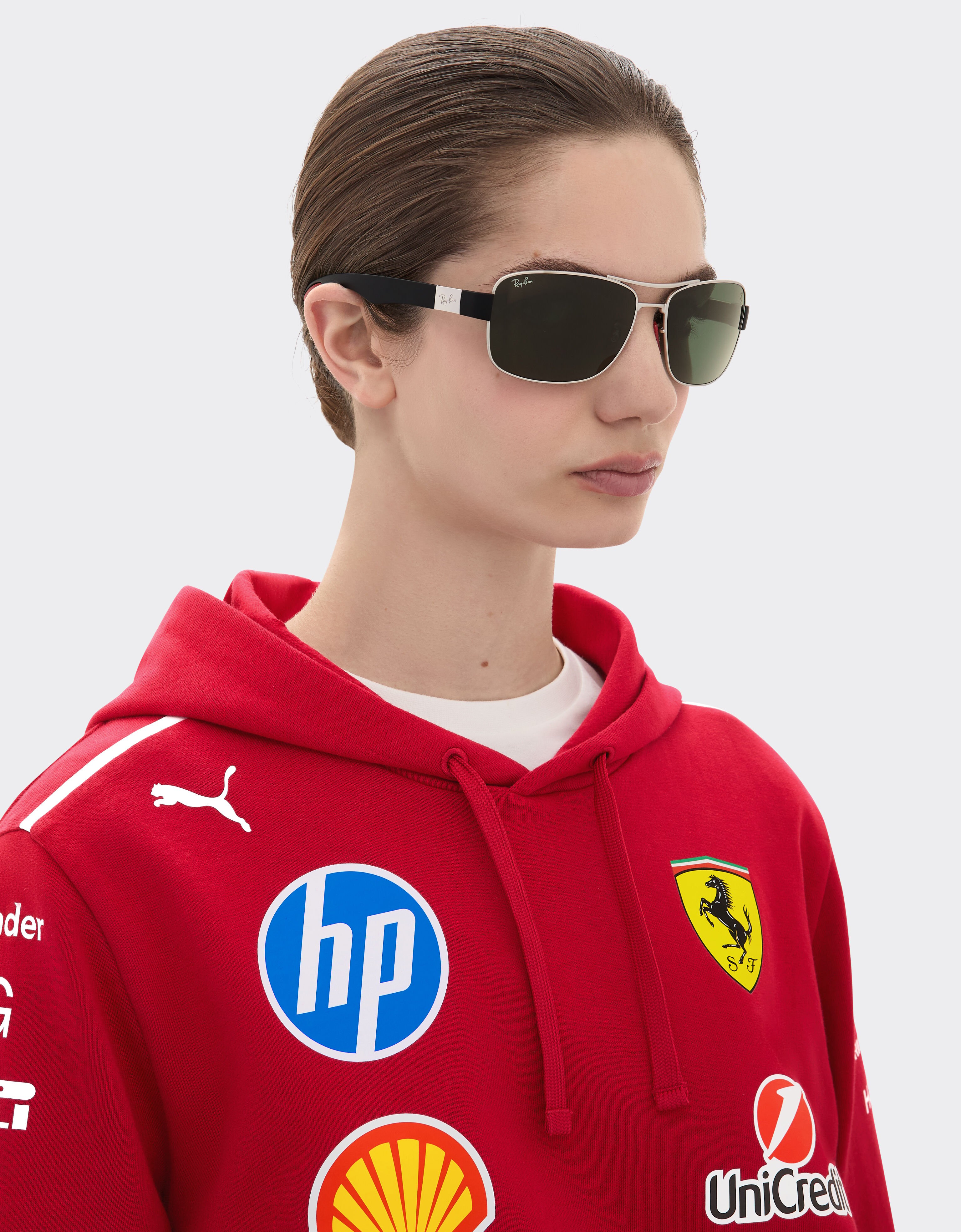 Ferrari Ray-Ban for Scuderia Ferrari RB3763M in silver-tone metal and black plastic with dark green lenses Silver LA01Ff