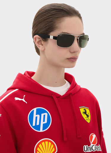 Ray-Ban for Scuderia Ferrari RB3763M in silver-tone metal and black plastic with dark green lenses Ferrari Ray-Ban for Scuderia Ferrari RB3763M in silver-tone metal and black plastic with dark green lenses Silver LA01Ff