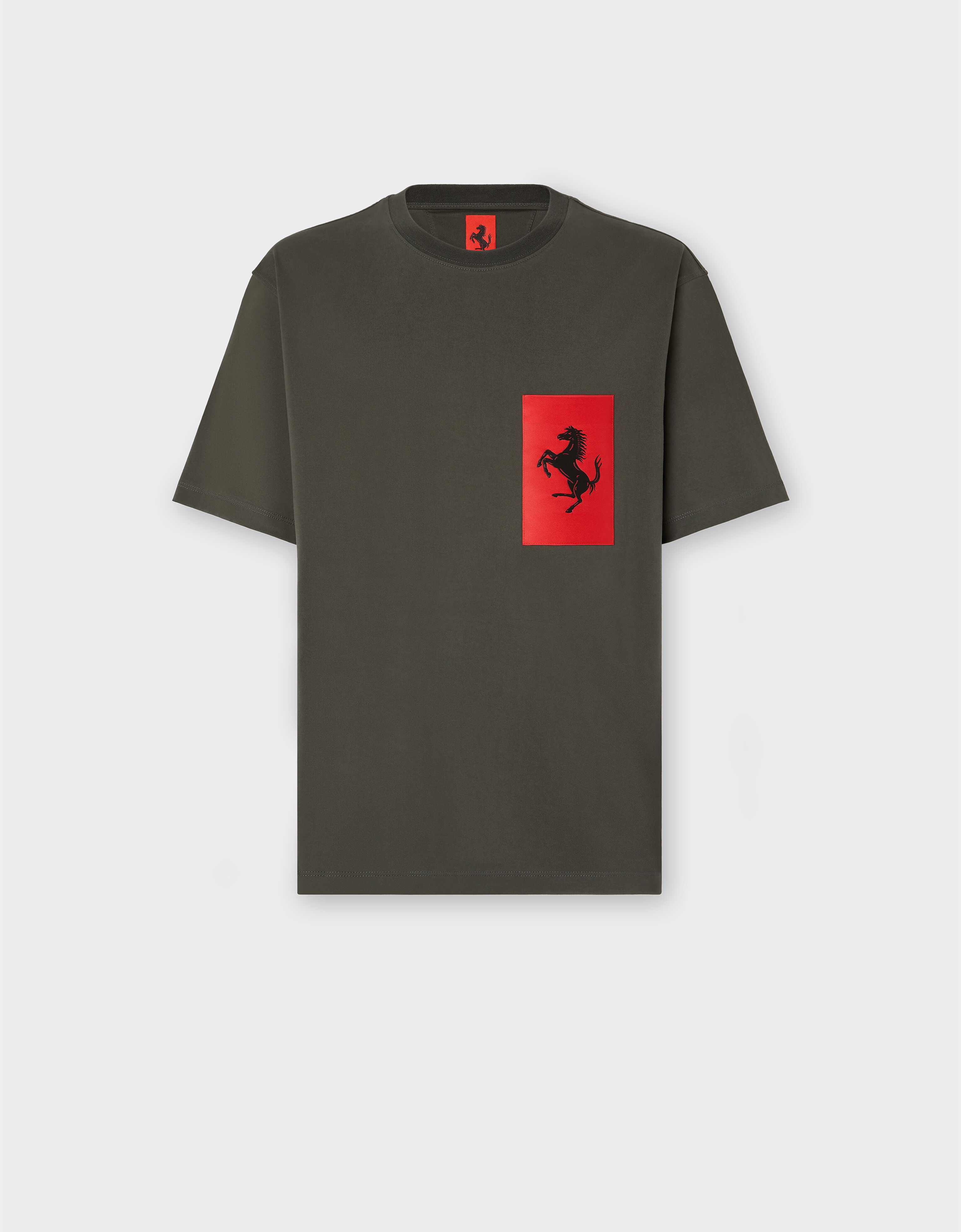Ferrari T-shirt en coton avec poche Cheval cabré Vert militaire 47824f