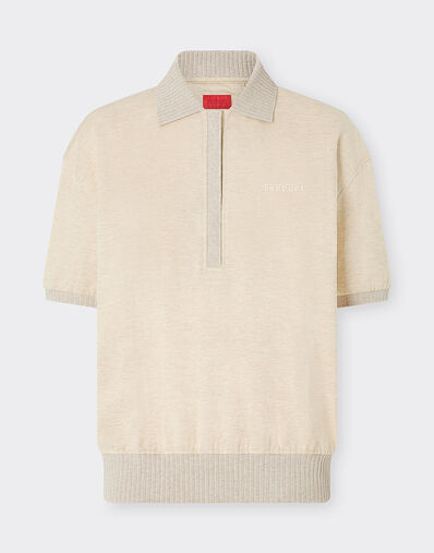 Ferrari Cotton and cashmere pique polo shirt with logo Beige 22522f