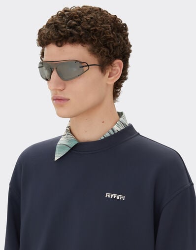 Ferrari Gafas de sol Ferrari de titanio negro mate con máscara degradada de plata espejada gris Negro mate LA02Rf
