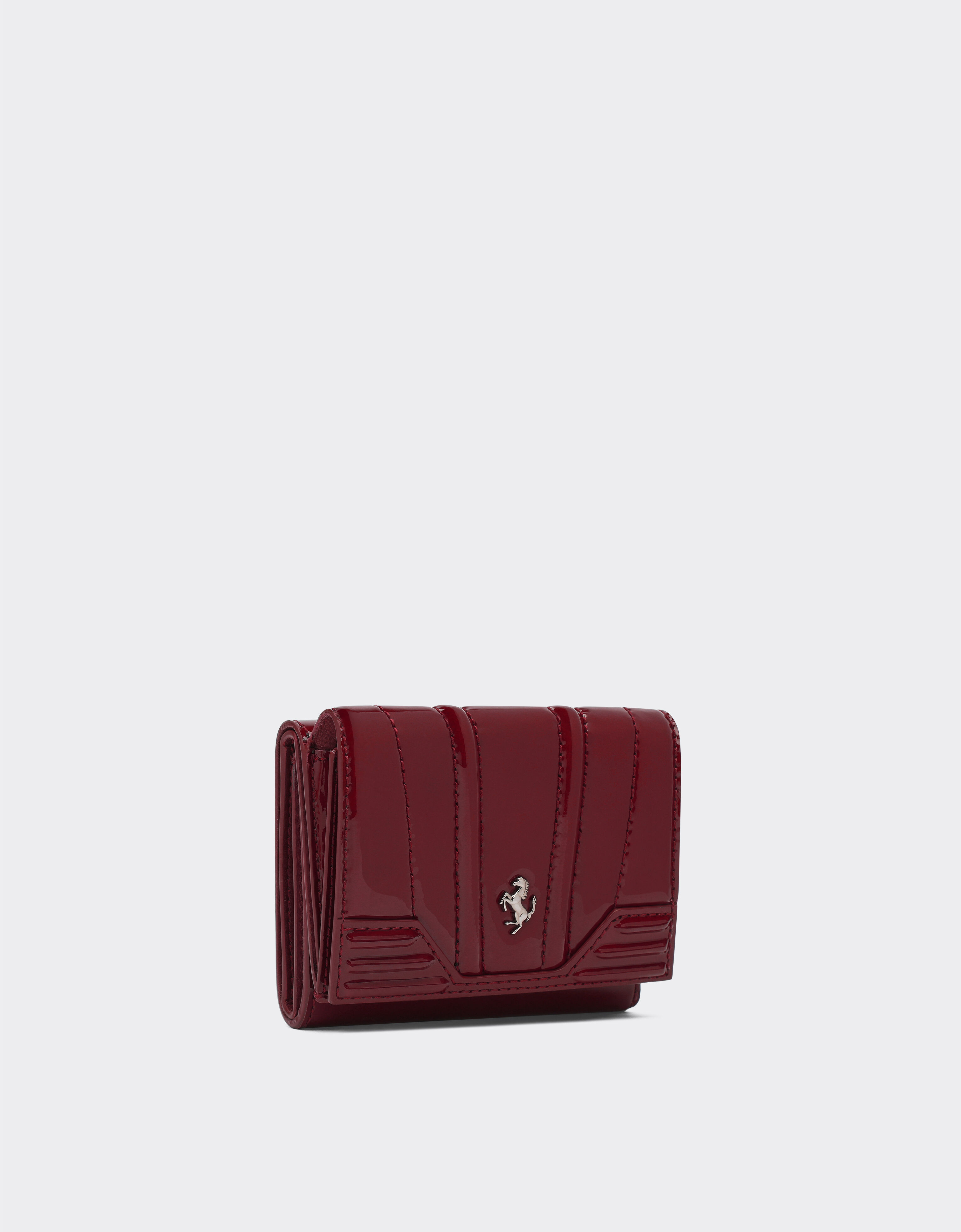 Trifold wallet in glossy patent leather in Burgundy Ferrari