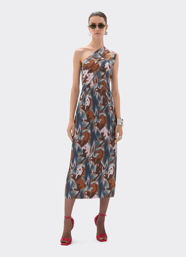 Ferrari Vestido de seda con estampado Ikat pony Azul pavo real 22643f
