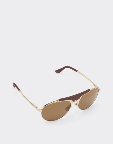 Ferrari Ferrari sunglasses in gold-tone metal and leather with polarised brown lenses Satin Gold LA02Ef