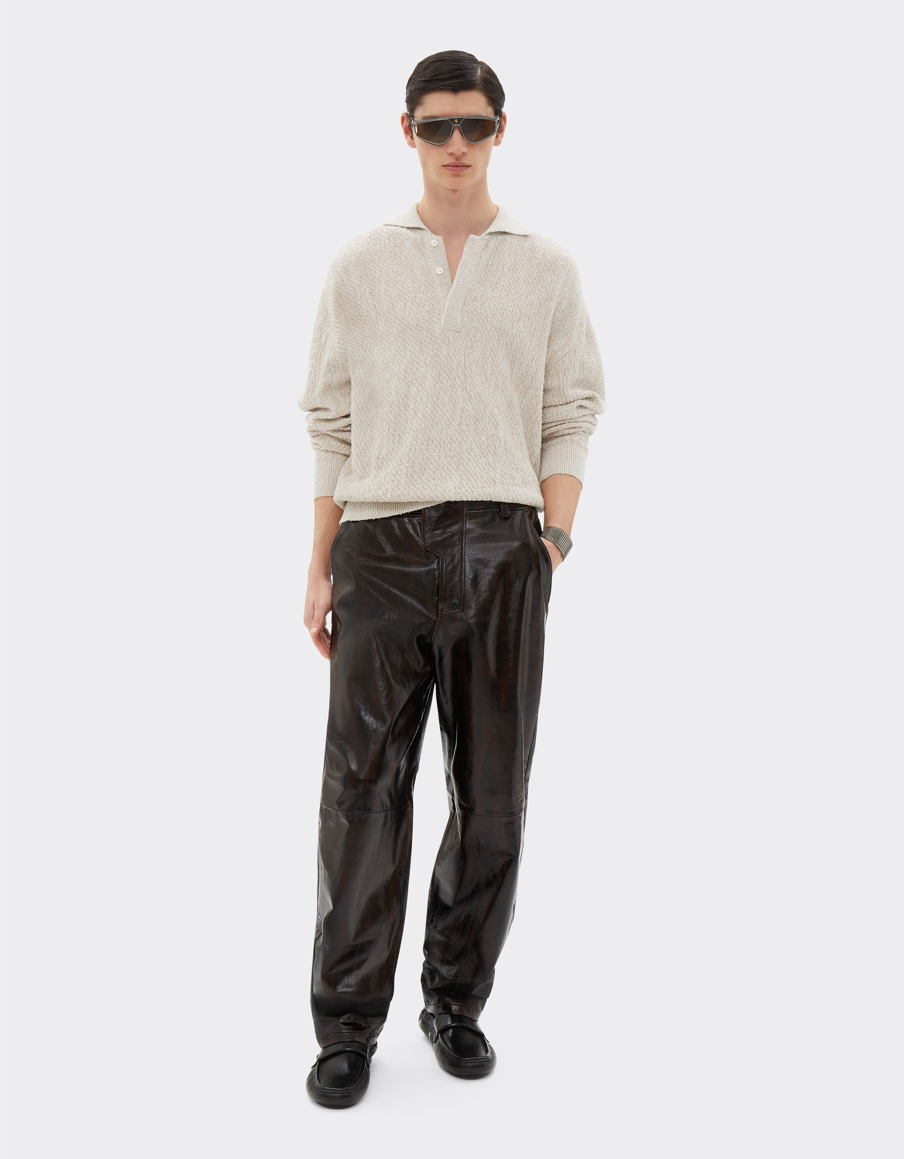 Ferrari Glossy leather trousers with brushed motif Dark Brown 21213f