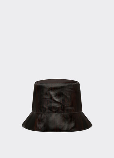 Ferrari Bucket hat in glossy leather with brushed motif Dark Brown 21218f