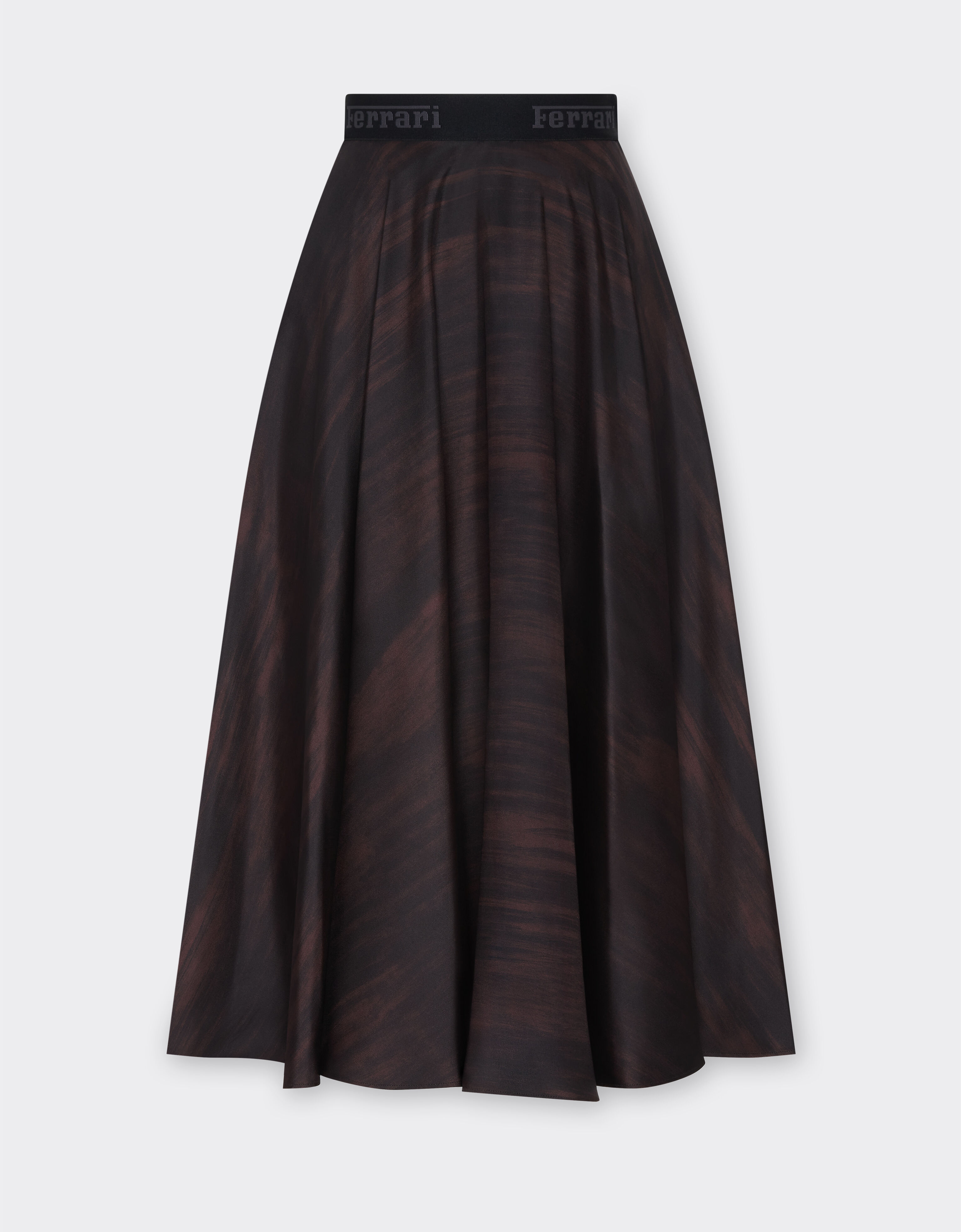 Ferrari Long silk skirt with brushed print Dark Brown 20938f