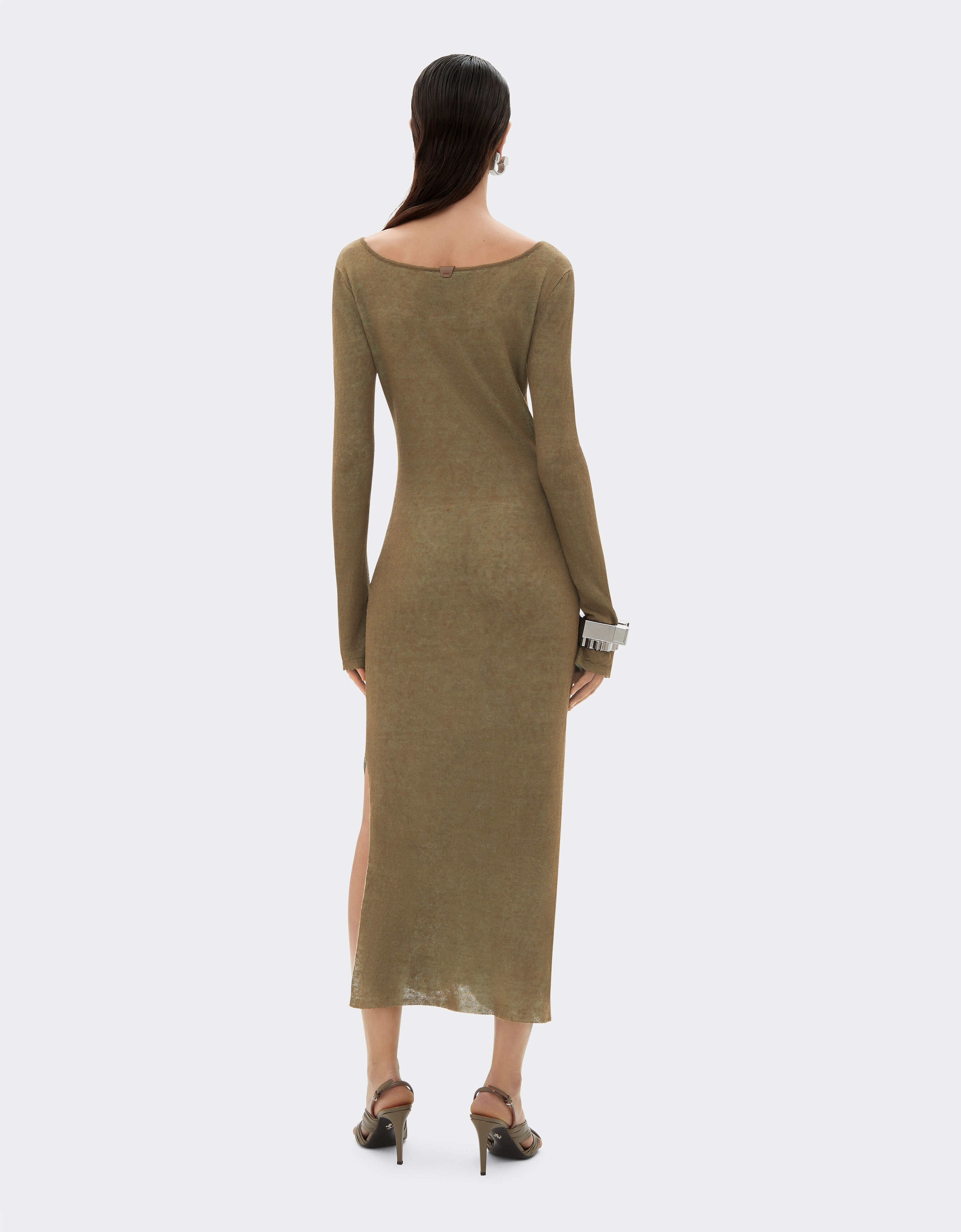 Ferrari Long dress in linen, cashmere, and silk Khaki Green 50342f