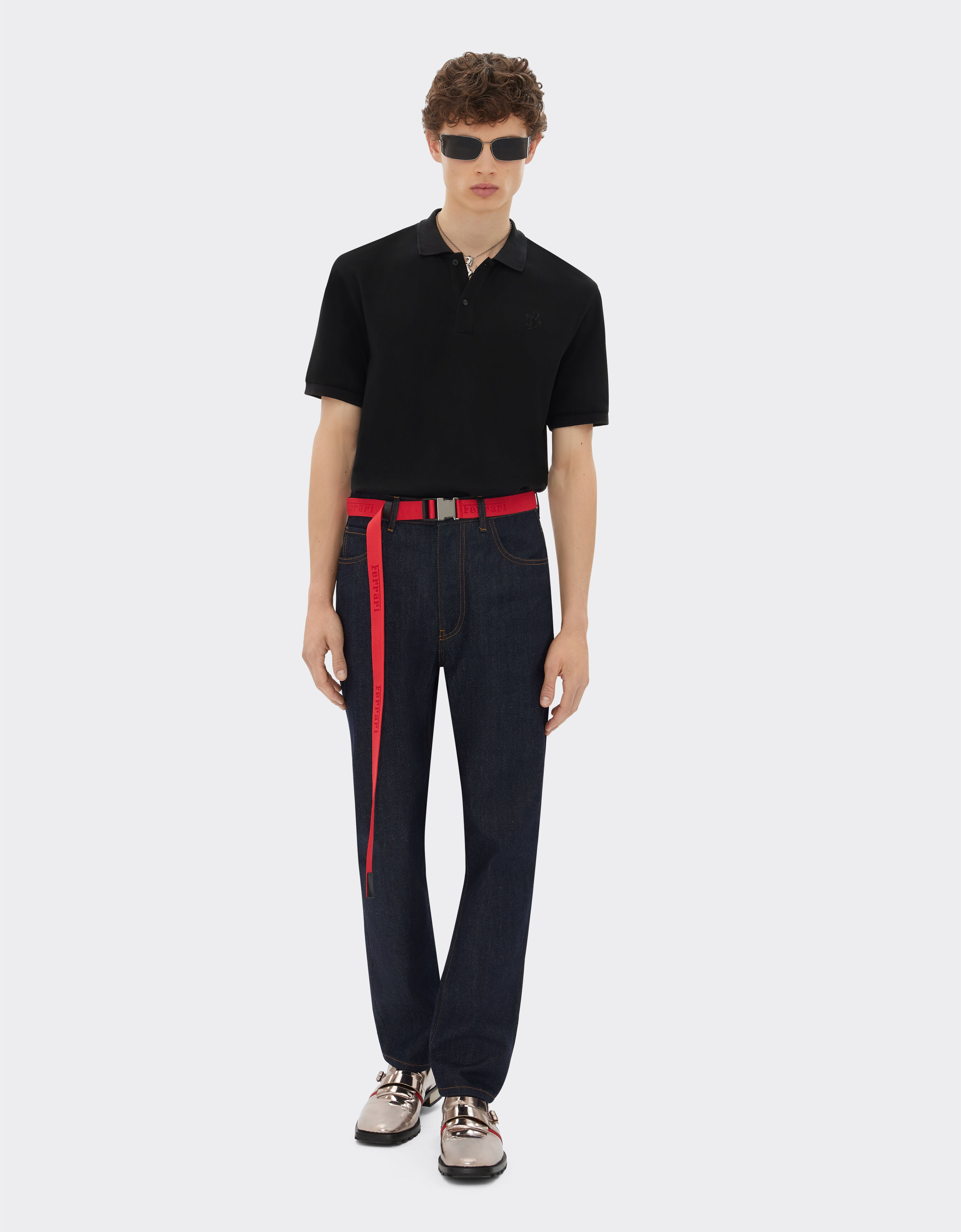 Ferrari Solid-colour polo shirt in piqué cotton Black 47822f