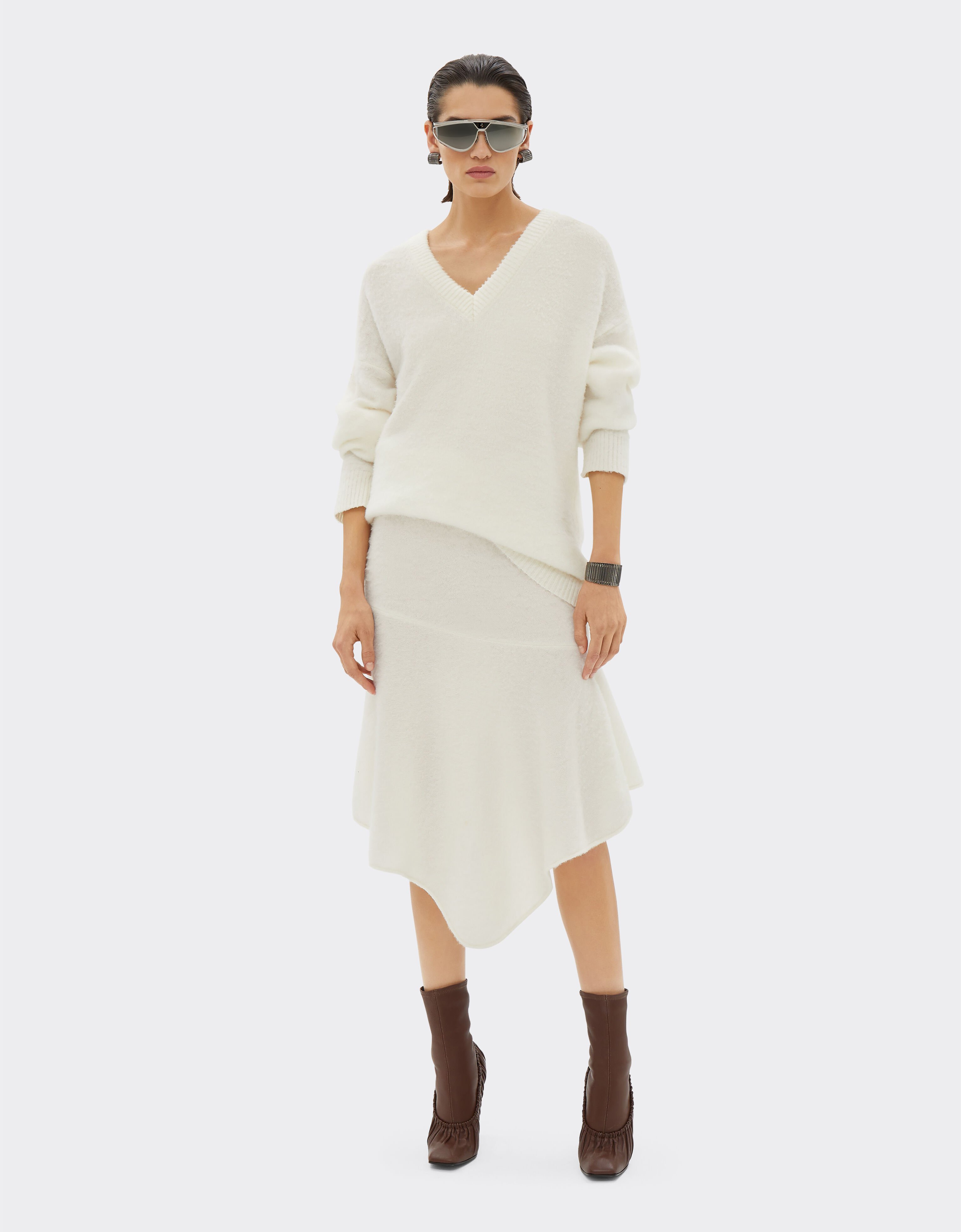 Ferrari Wool midi skirt with ruffles Ivory 21047f