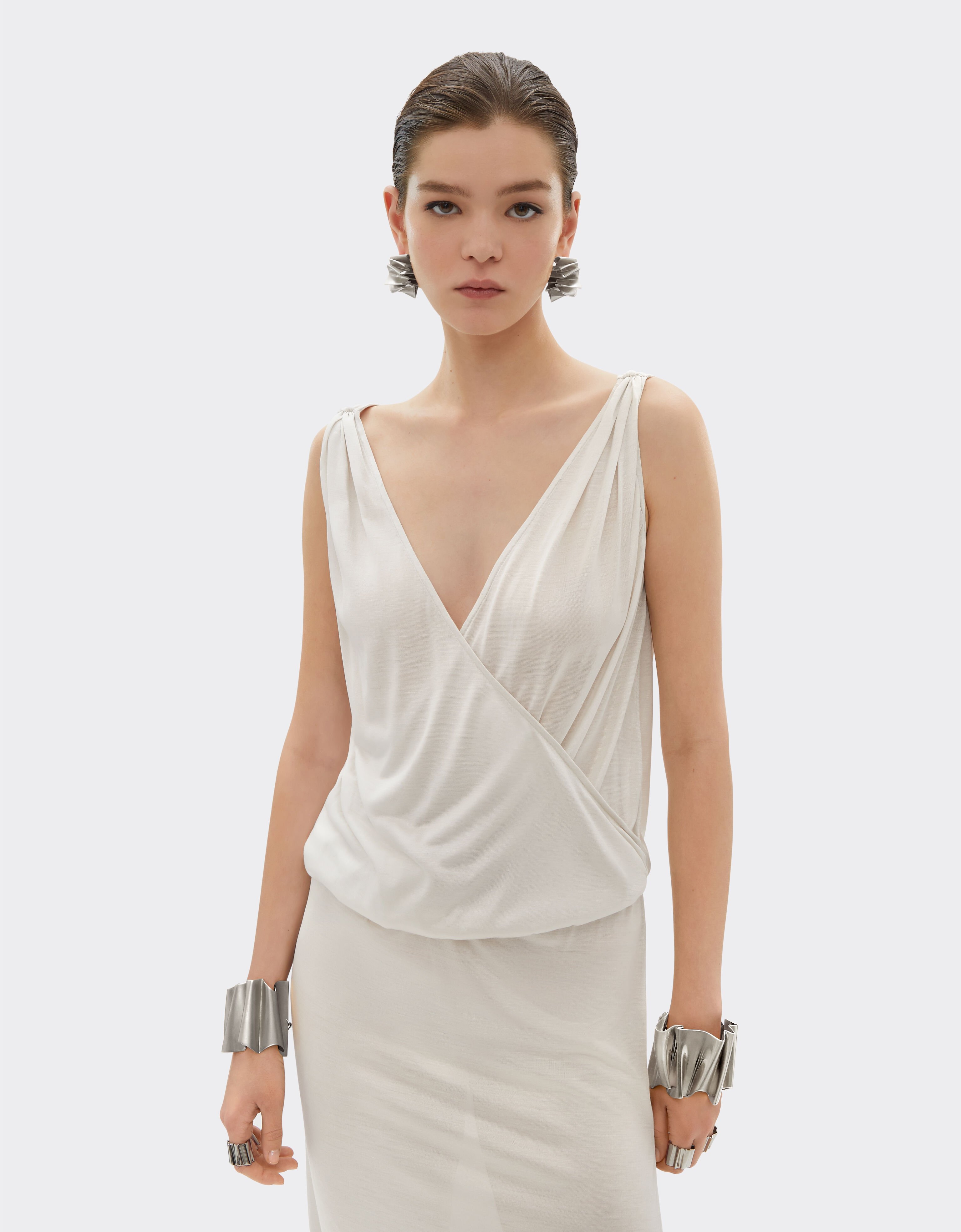 Ferrari Sleeveless dress in silk jersey Ecru 22174f