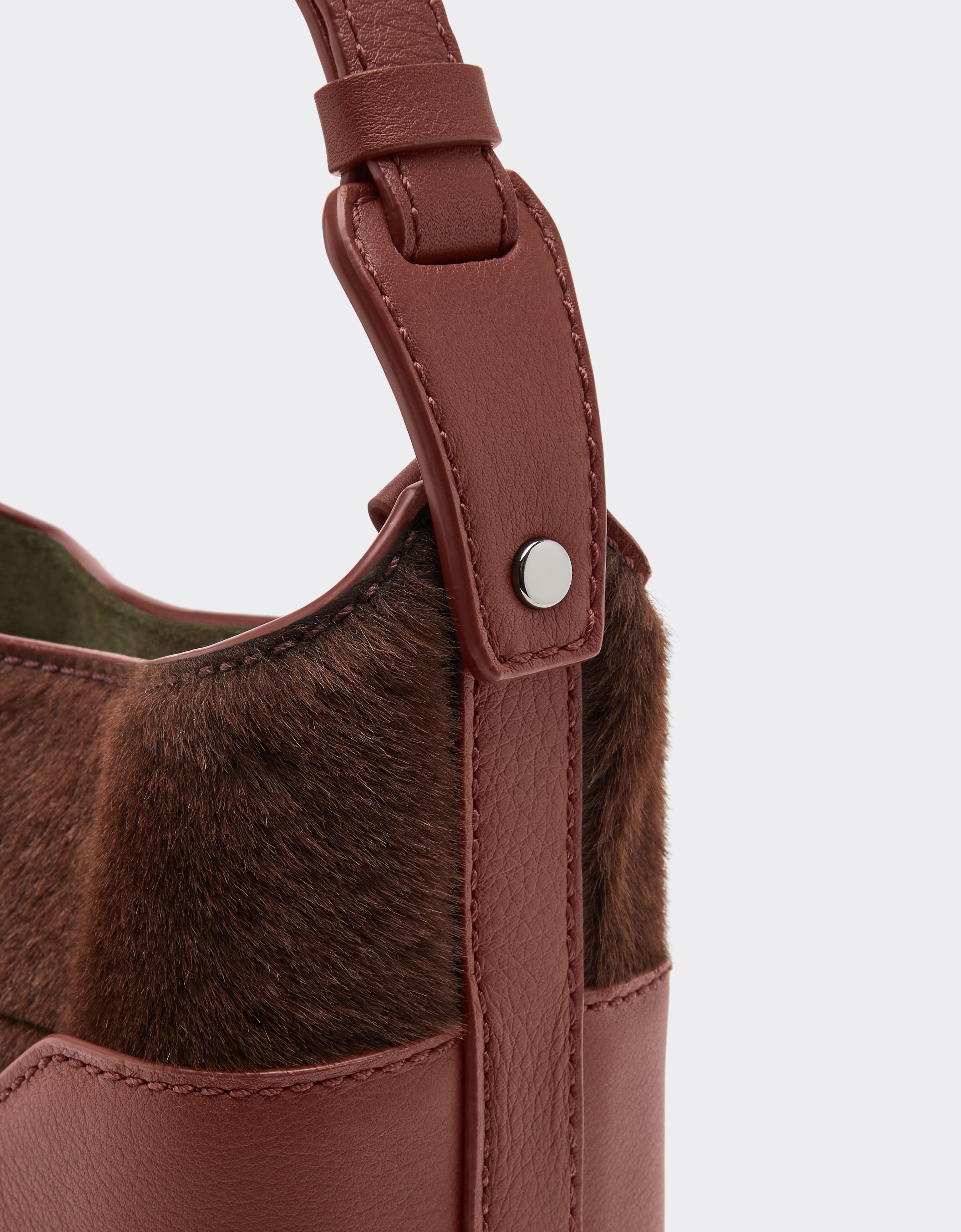 Ferrari Mini shearling bucket bag Espresso 49267f