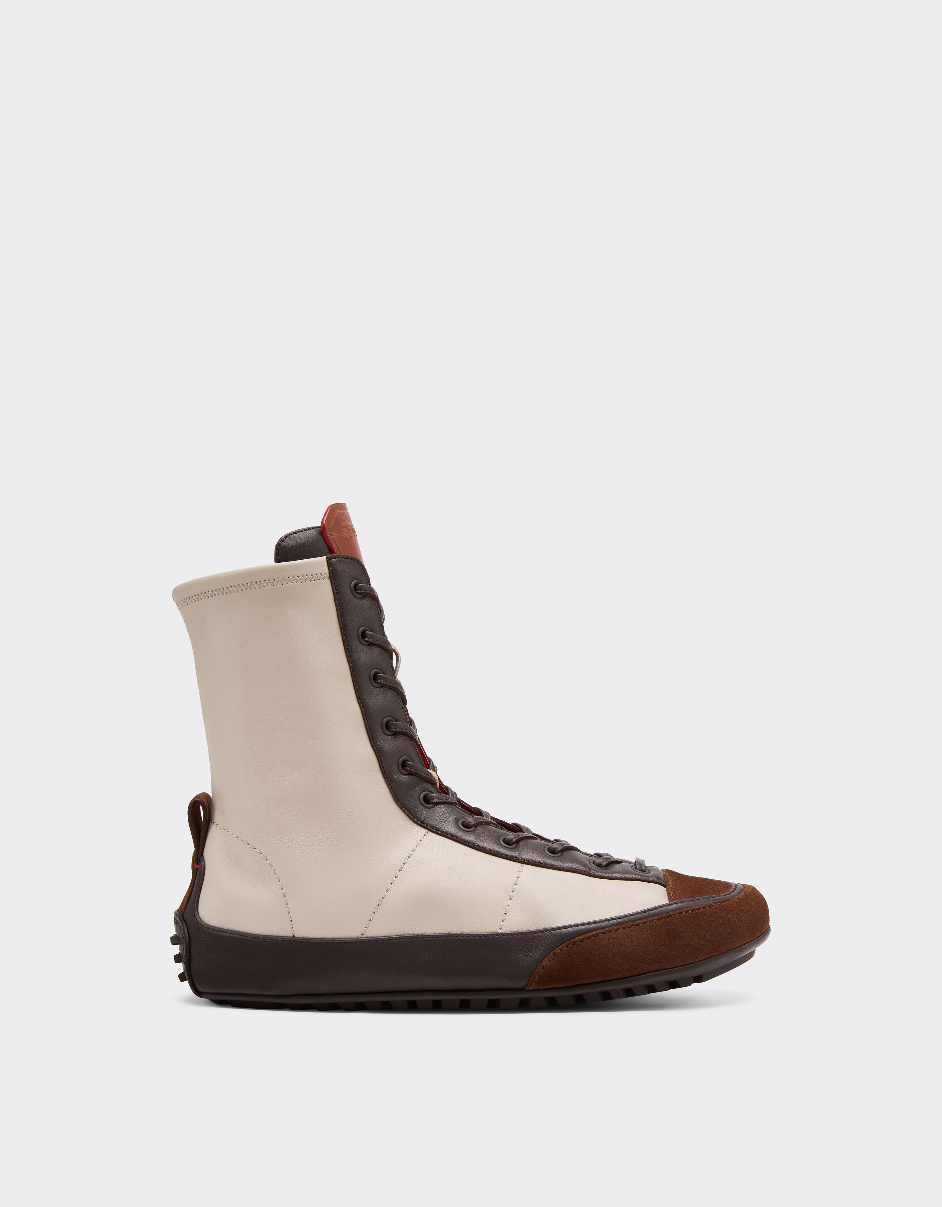 Ferrari Nappa leather, suede and stretch fabric high-top driver sneaker Beige 22735f