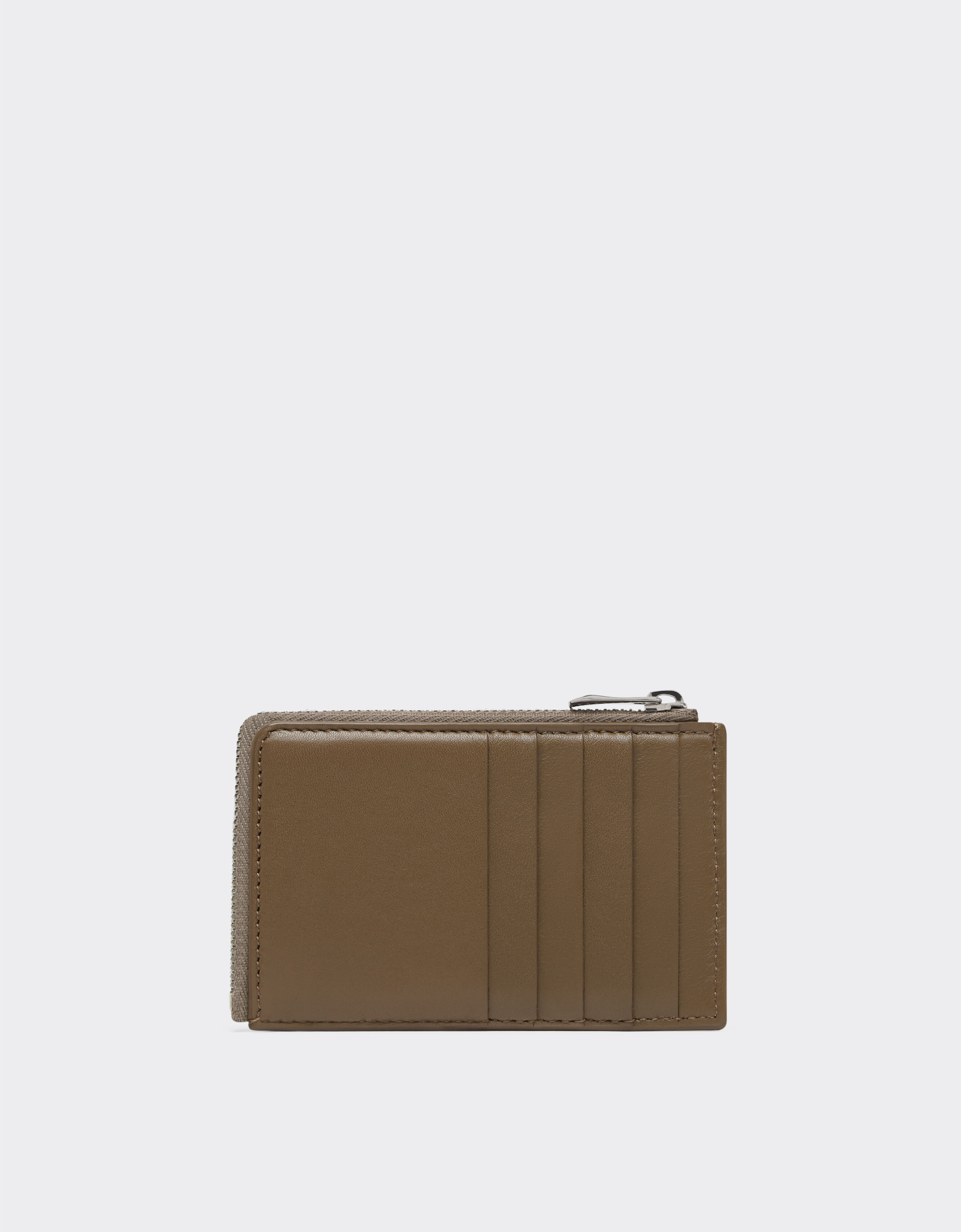 Ferrari Leather card holder with zip Khaki Green 50622f