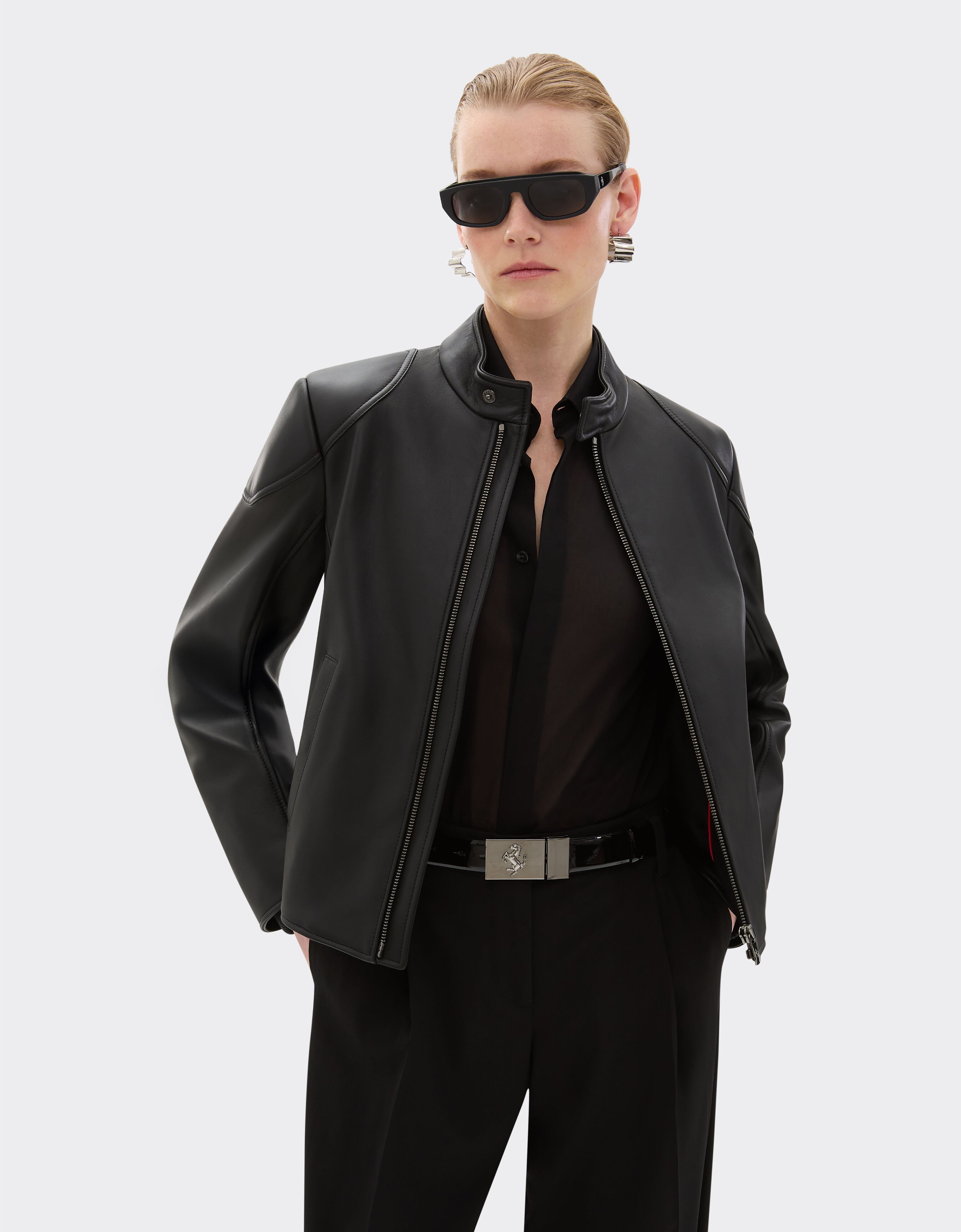 Ferrari Leather jacket with padded shoulders Black 47659f