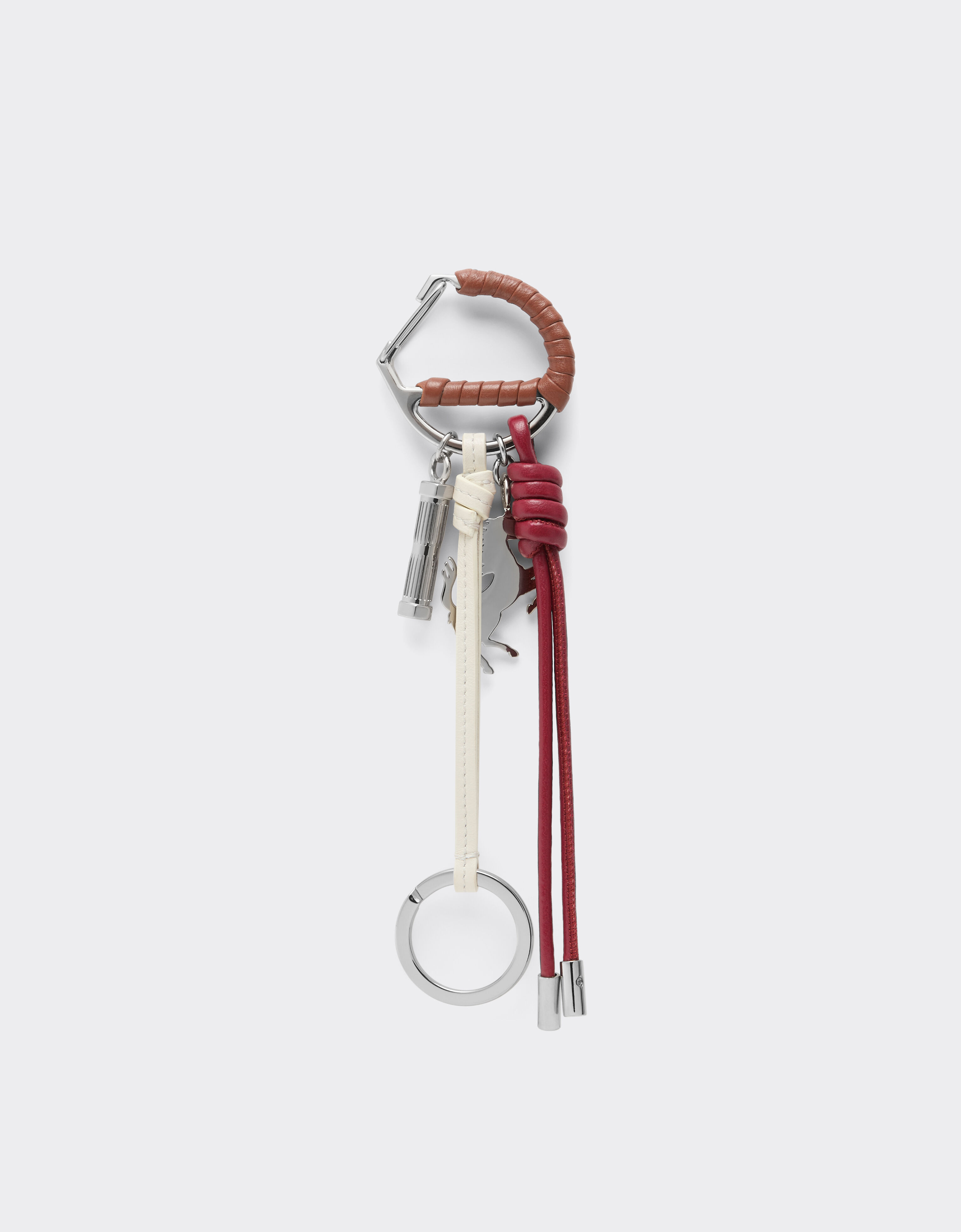 Ferrari Multicolored metal and leather keyring with charm Tobacco 50011f