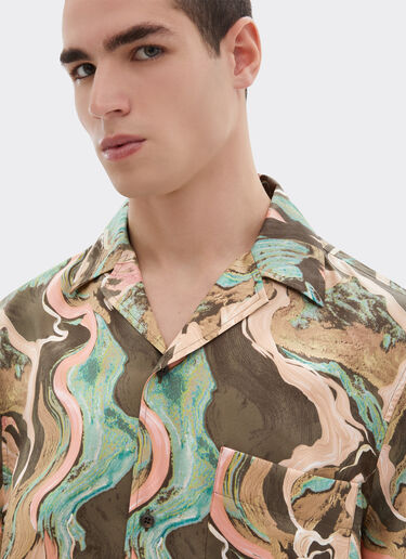 Ferrari Silk shirt with Marble Horse print Verde Cachi 50803f
