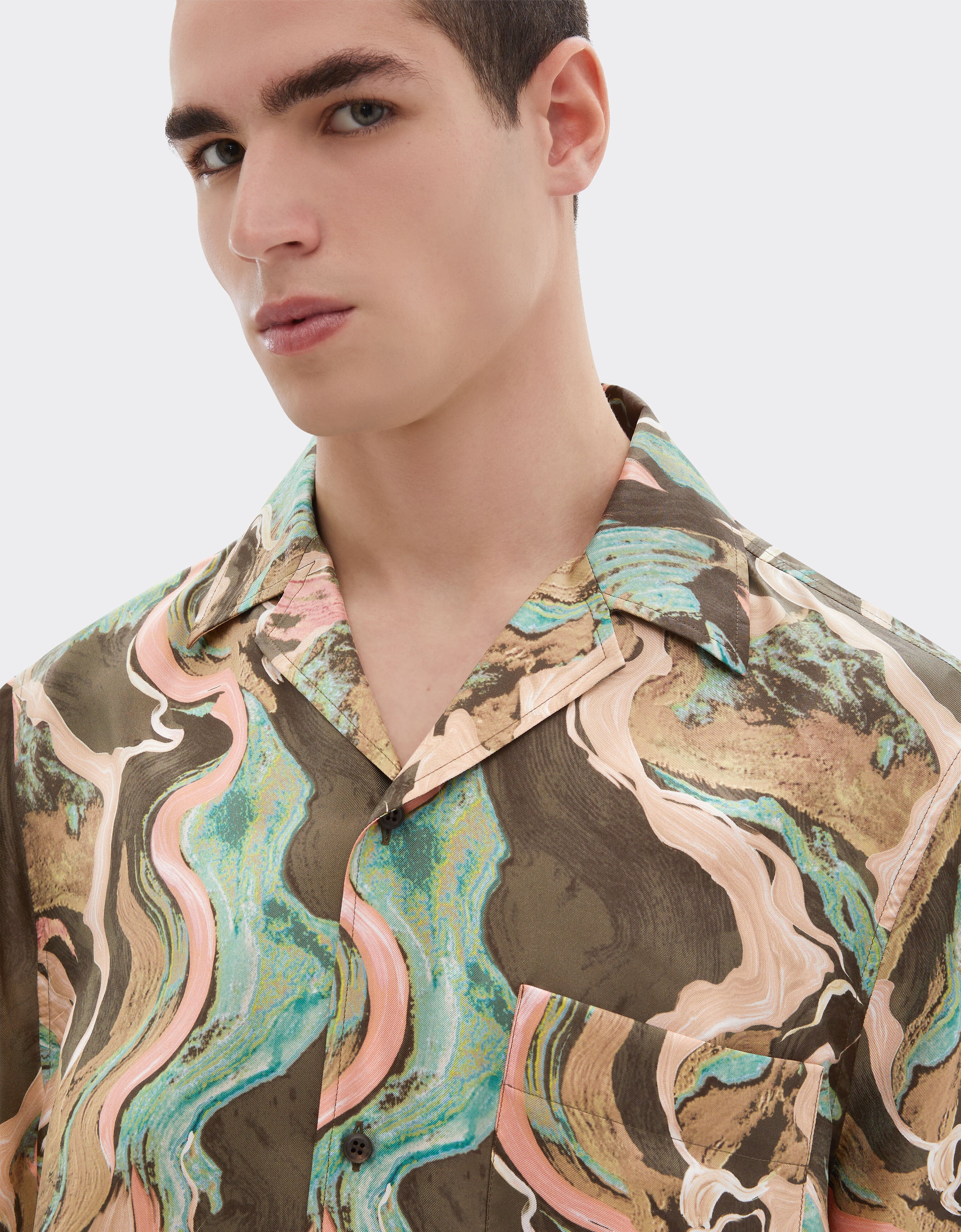 Ferrari Silk shirt with Marble Horse print Verde Cachi 50803f