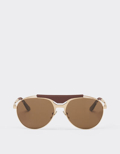 Ferrari Ferrari sunglasses in gold-tone metal and leather with polarised brown lenses Satin Gold LA02Ef