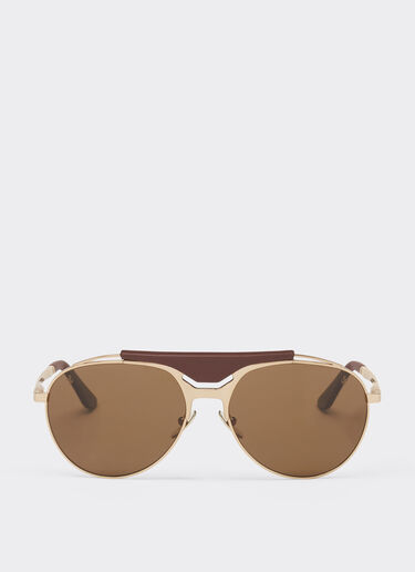 Ferrari Ferrari sunglasses in gold-tone metal and leather with polarised brown lenses Satin Gold LA02Ef