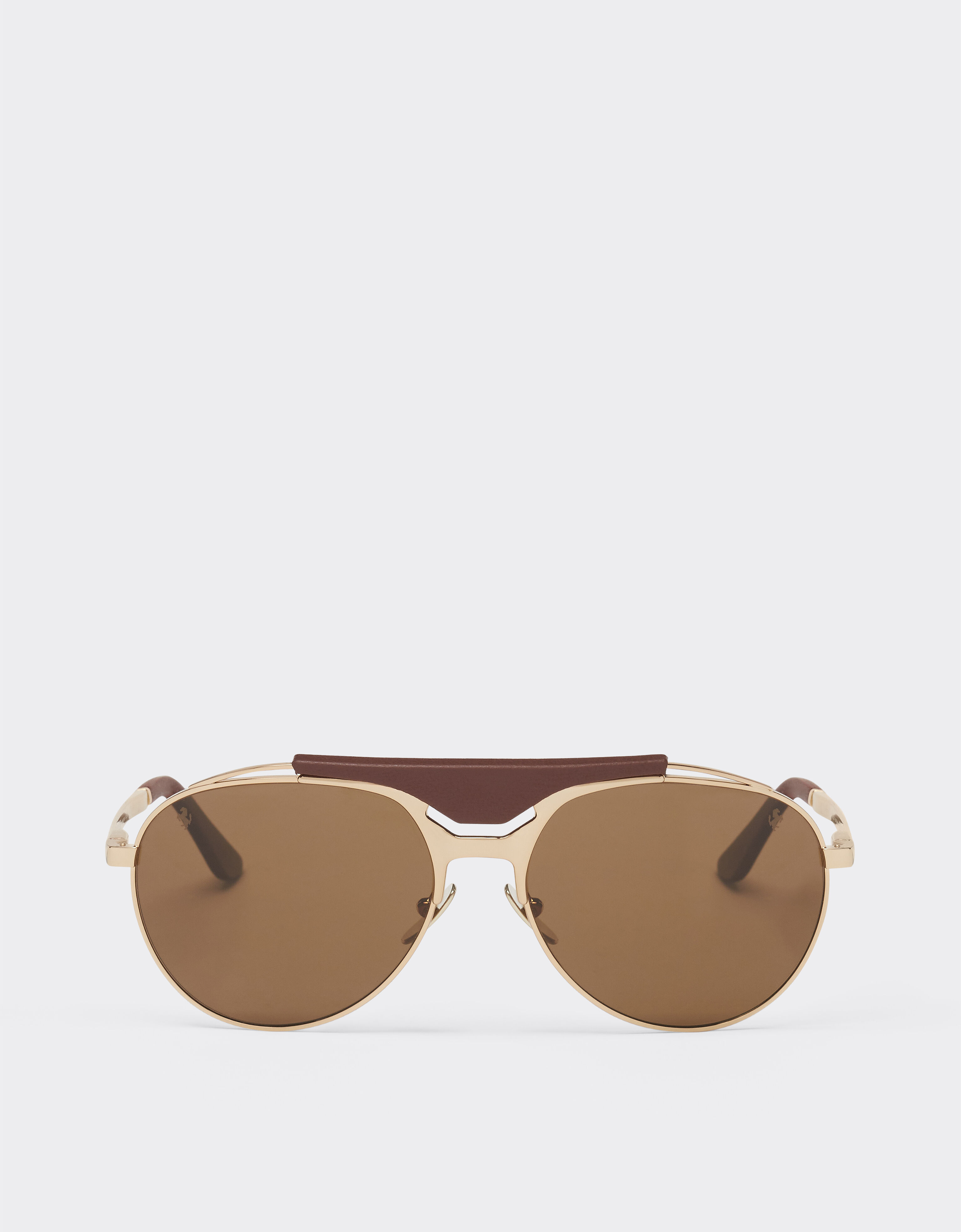 Ferrari Ferrari sunglasses in gold-tone metal and leather with polarised brown lenses Satin Gold LA02Ef